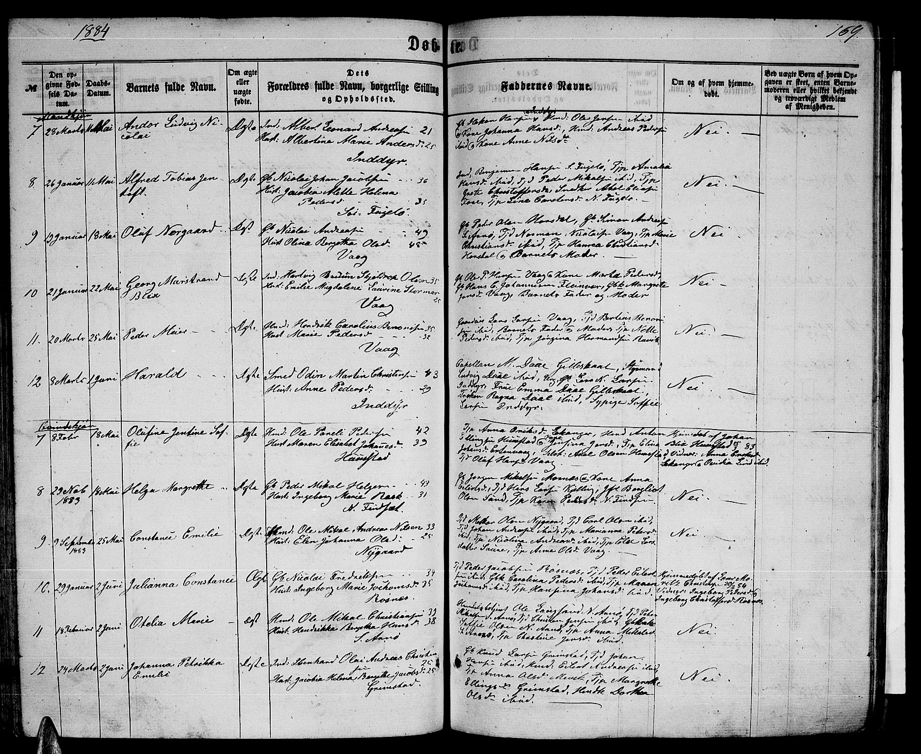 Ministerialprotokoller, klokkerbøker og fødselsregistre - Nordland, SAT/A-1459/805/L0107: Parish register (copy) no. 805C03, 1862-1885, p. 169