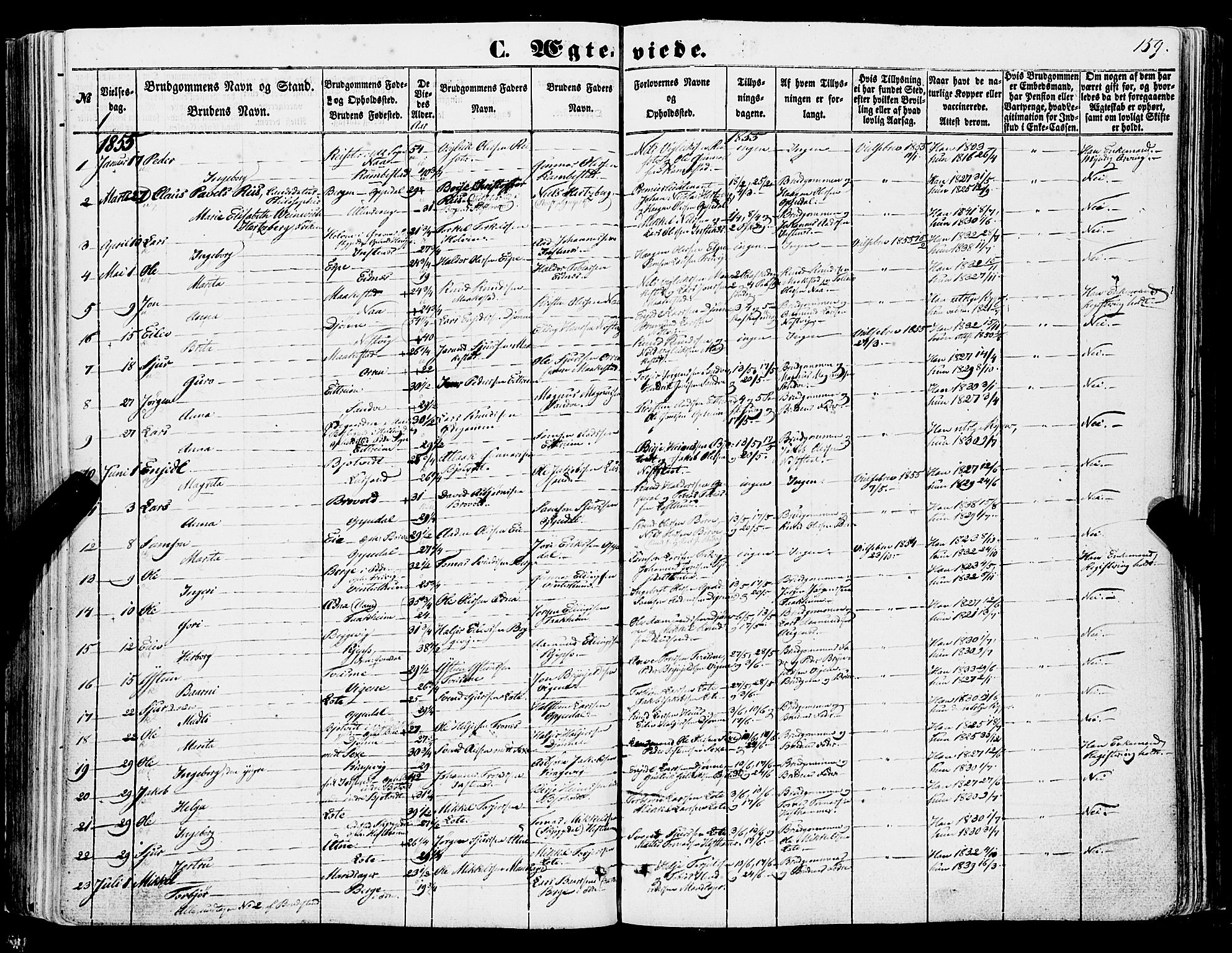 Ullensvang sokneprestembete, AV/SAB-A-78701/H/Haa: Parish register (official) no. A 11, 1854-1866, p. 159