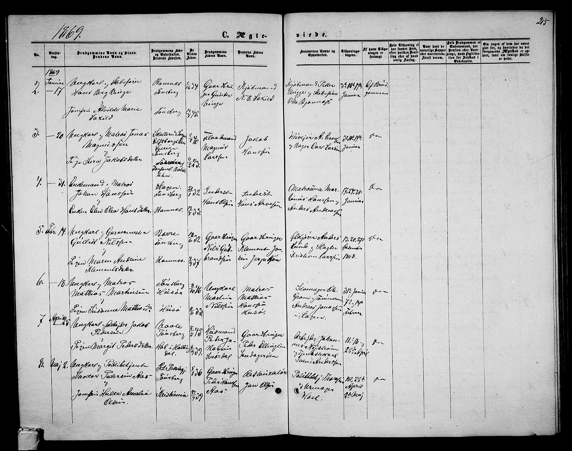 Tønsberg kirkebøker, SAKO/A-330/G/Ga/L0004: Parish register (copy) no. 4, 1865-1874, p. 215