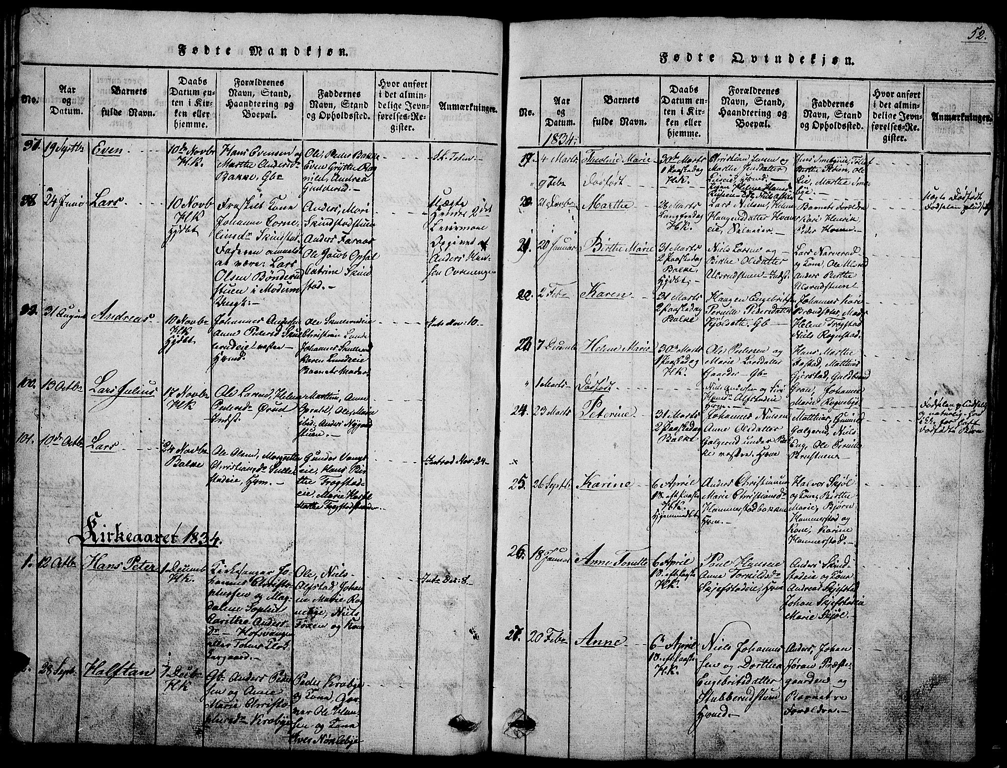 Østre Toten prestekontor, AV/SAH-PREST-104/H/Ha/Hab/L0001: Parish register (copy) no. 1, 1827-1839, p. 52