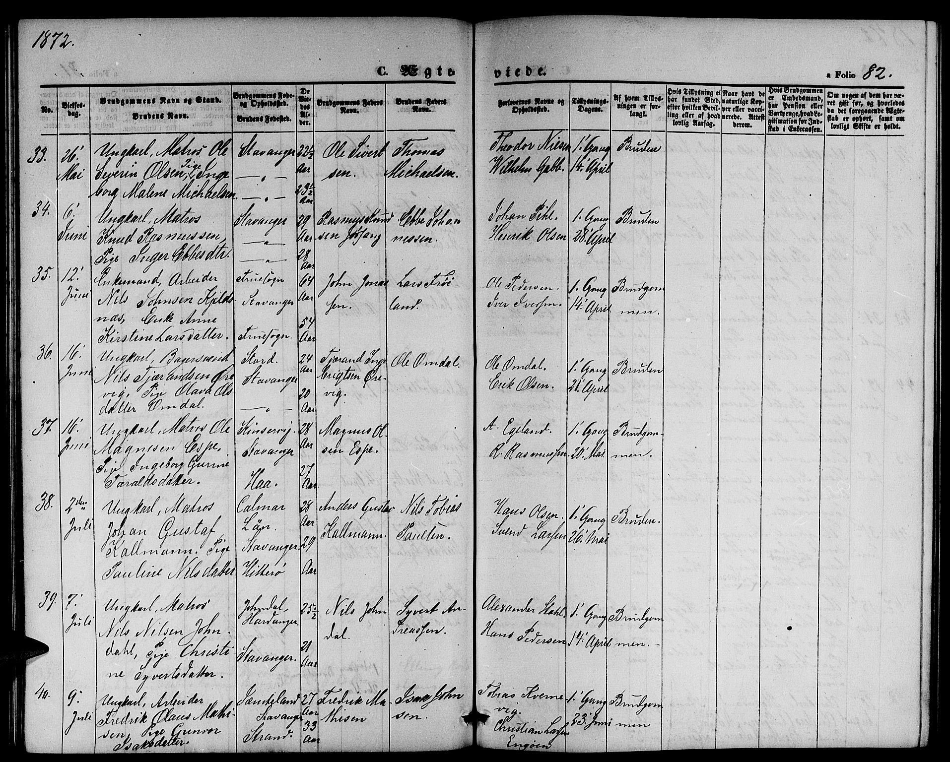 St. Petri sokneprestkontor, AV/SAST-A-101813/001/30/30BB/L0002: Parish register (copy) no. B 2, 1865-1885, p. 82