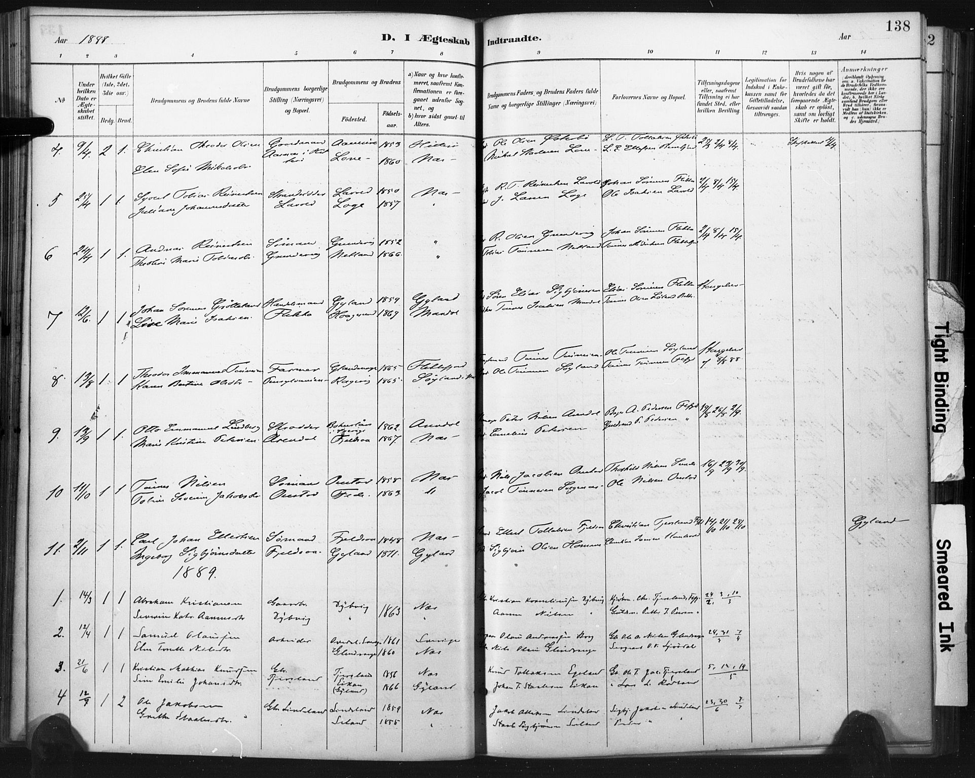Flekkefjord sokneprestkontor, SAK/1111-0012/F/Fa/Fac/L0008: Parish register (official) no. A 8, 1885-1898, p. 138