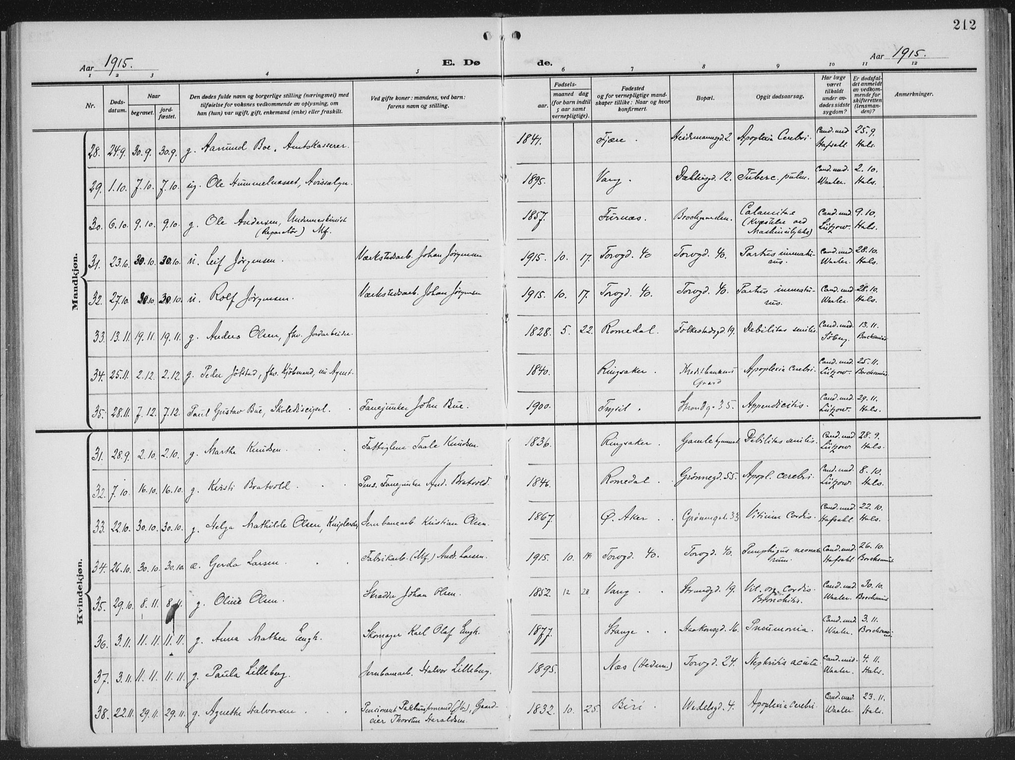 Hamar prestekontor, AV/SAH-DOMPH-002/H/Ha/Haa/L0002: Parish register (official) no. 2, 1915-1936, p. 212