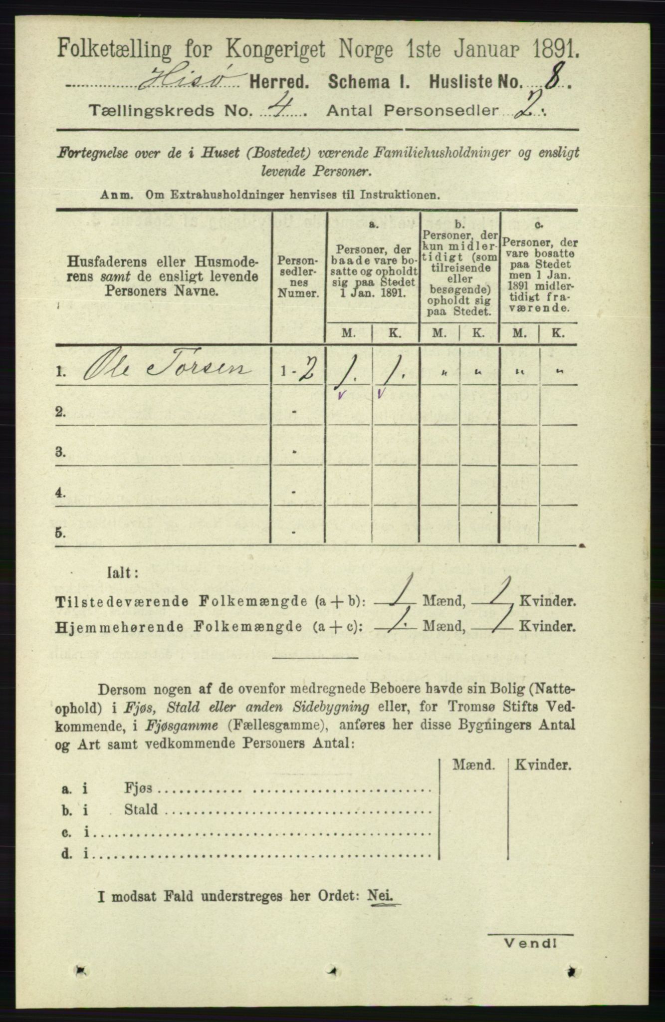 RA, 1891 census for 0922 Hisøy, 1891, p. 3237