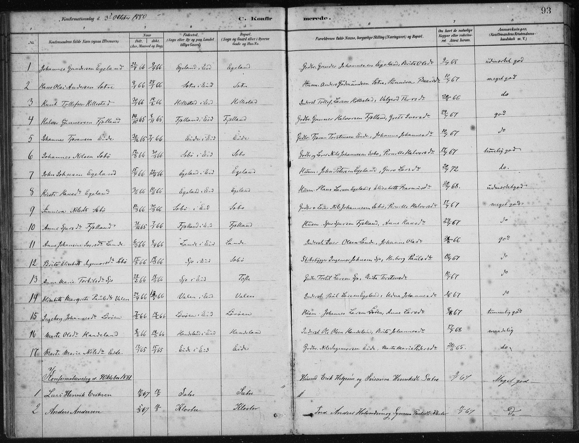Fjelberg sokneprestembete, SAB/A-75201/H/Haa: Parish register (official) no. C  1, 1879-1918, p. 93