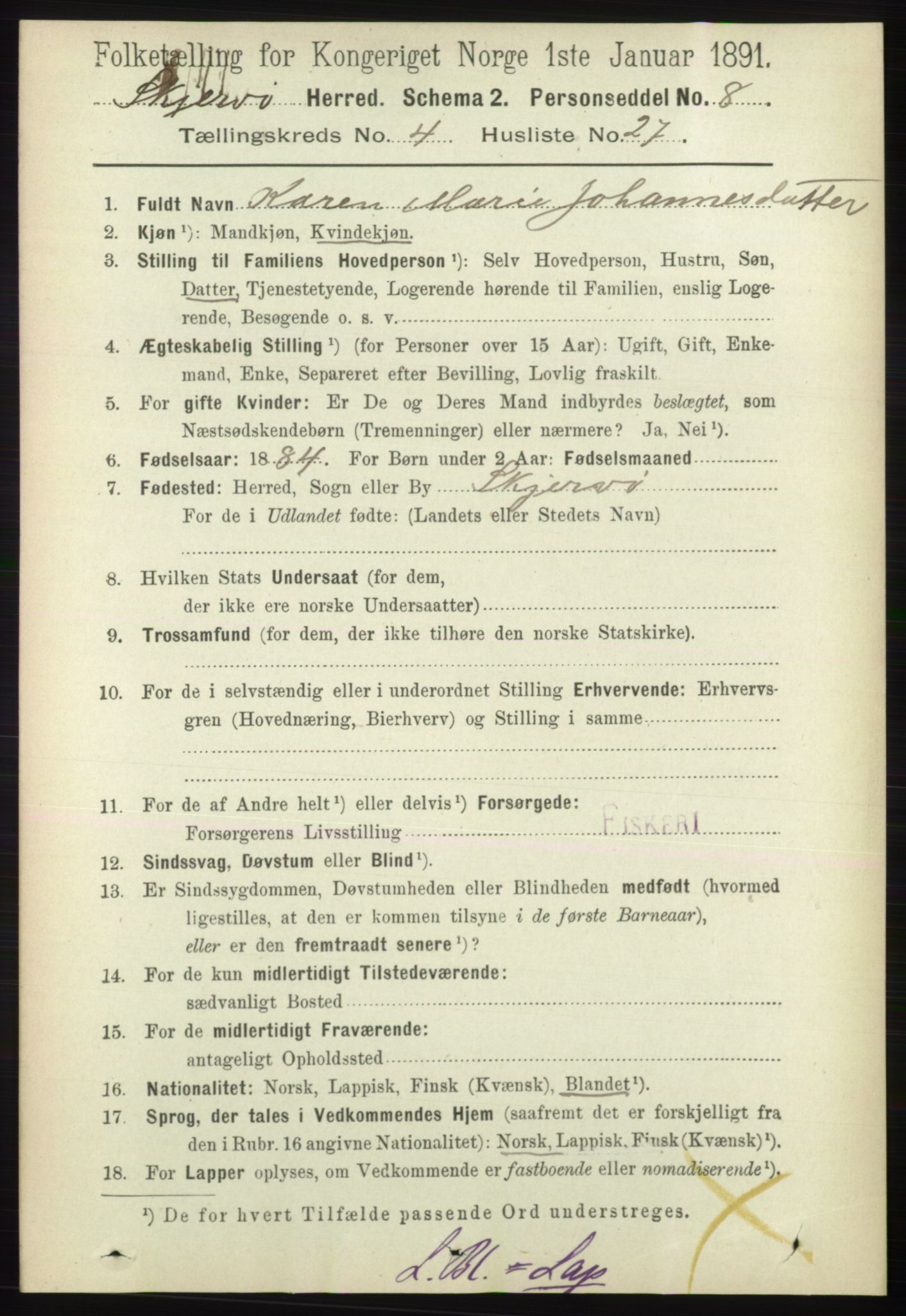 RA, 1891 census for 1941 Skjervøy, 1891, p. 2490