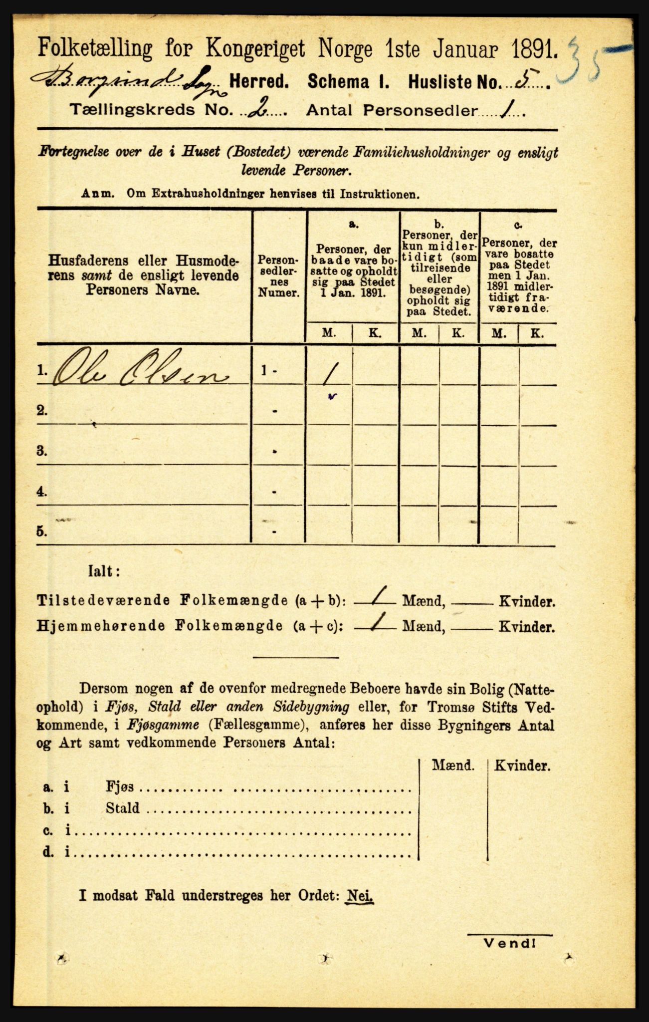 RA, 1891 census for 1423 Borgund, 1891, p. 266