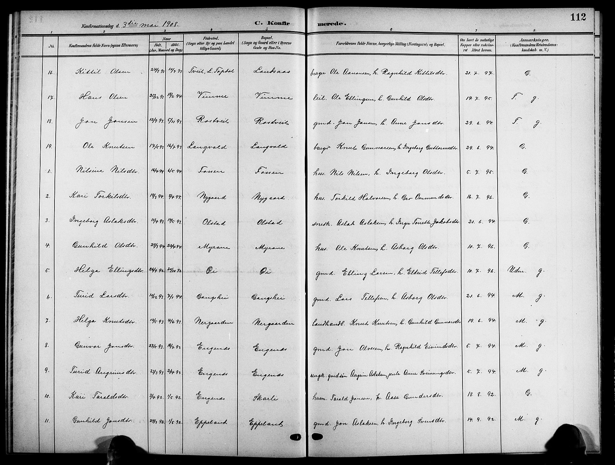 Åmli sokneprestkontor, SAK/1111-0050/F/Fb/Fbc/L0005: Parish register (copy) no. B 5, 1903-1916, p. 112