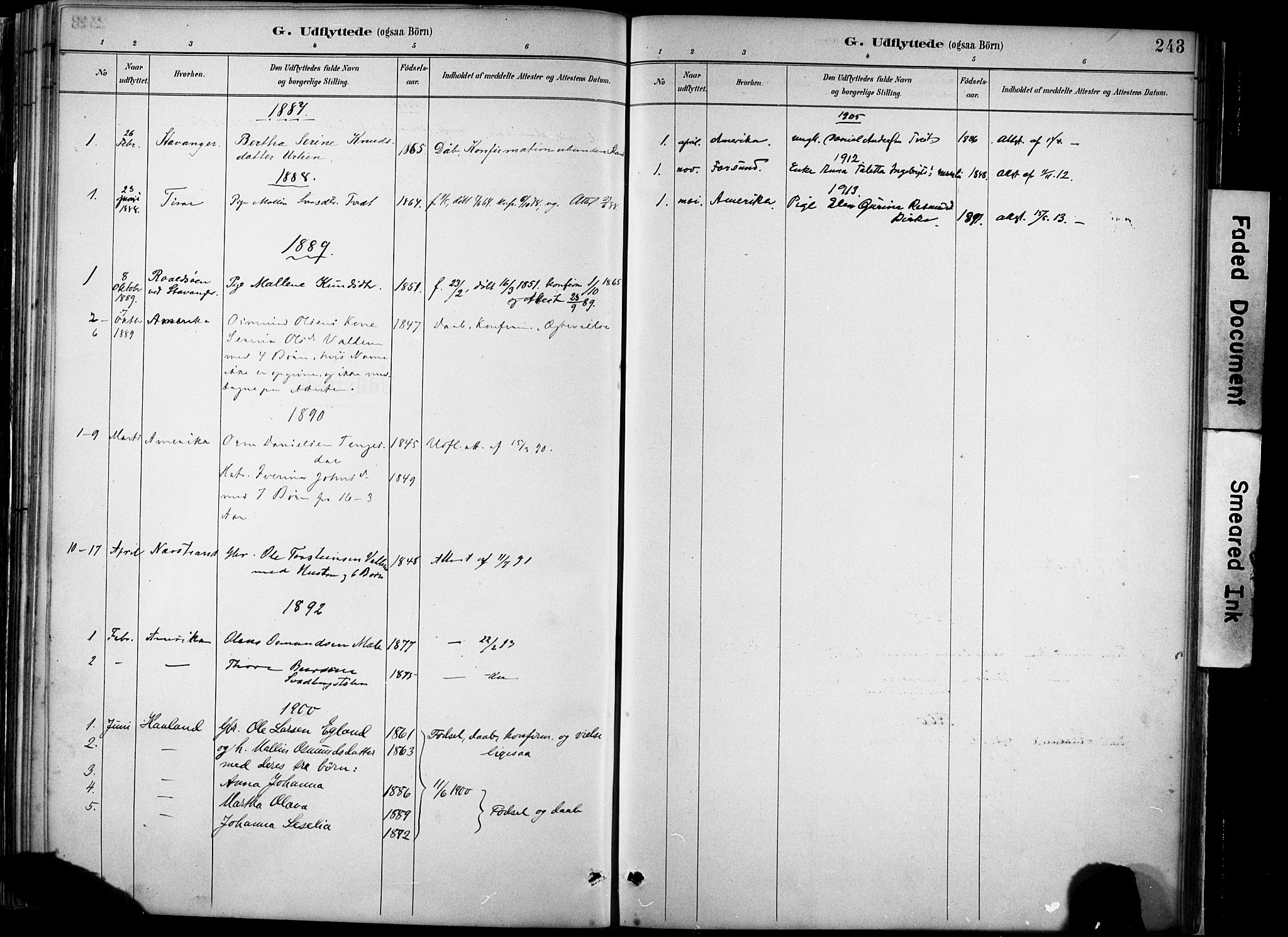 Hjelmeland sokneprestkontor, AV/SAST-A-101843/02/A/L0001: Parish register (official) no. A 16, 1887-1926, p. 243