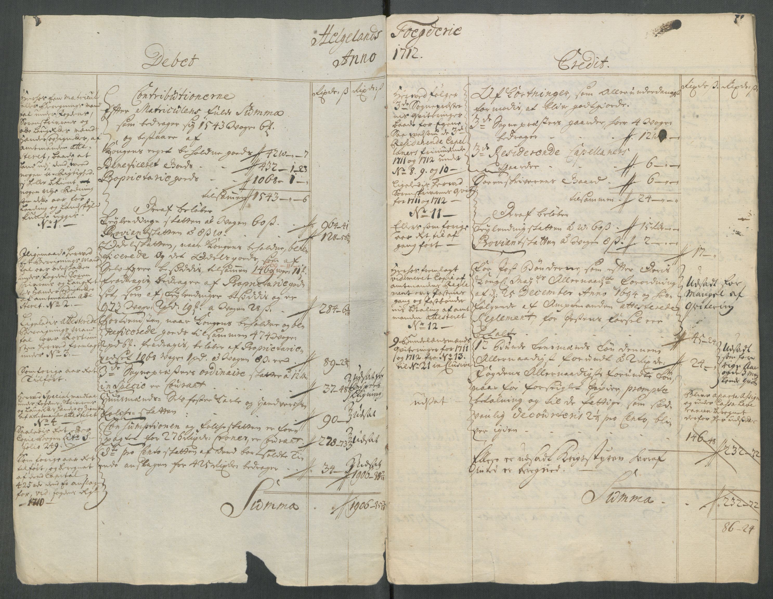 Rentekammeret inntil 1814, Reviderte regnskaper, Fogderegnskap, AV/RA-EA-4092/R65/L4512: Fogderegnskap Helgeland, 1712-1713, p. 5