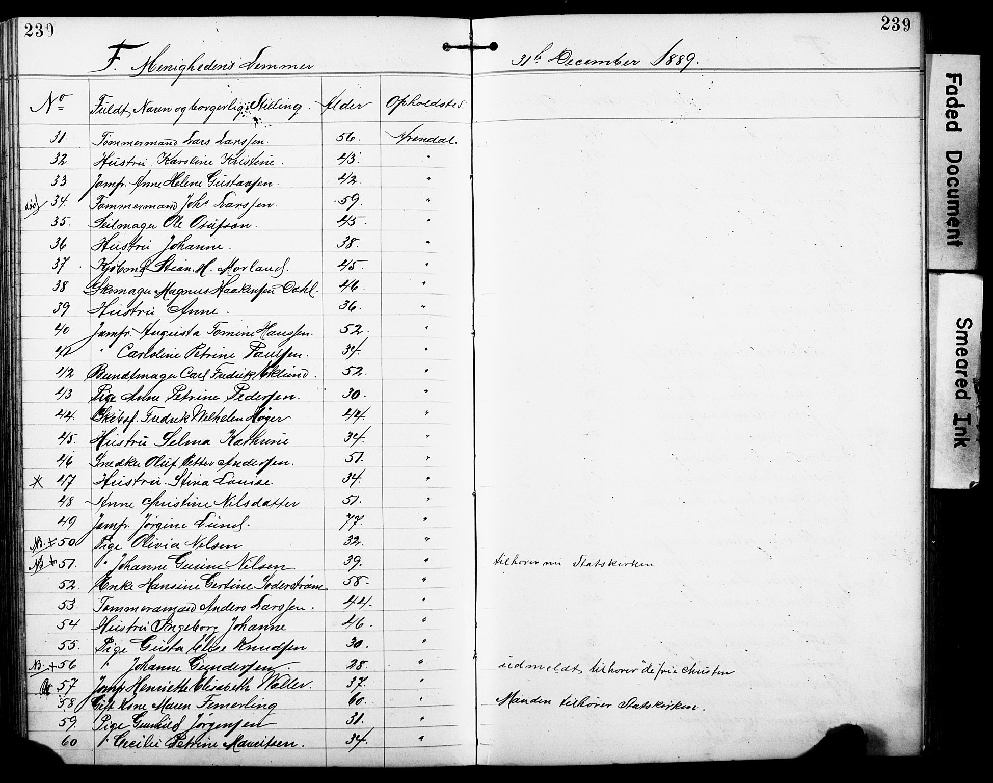 Den evangelisk-lutherske frimenighet, Arendal, AV/SAK-1292-0005/F/Fa/L0002: Dissenter register no. F 6, 1884-1908, p. 239