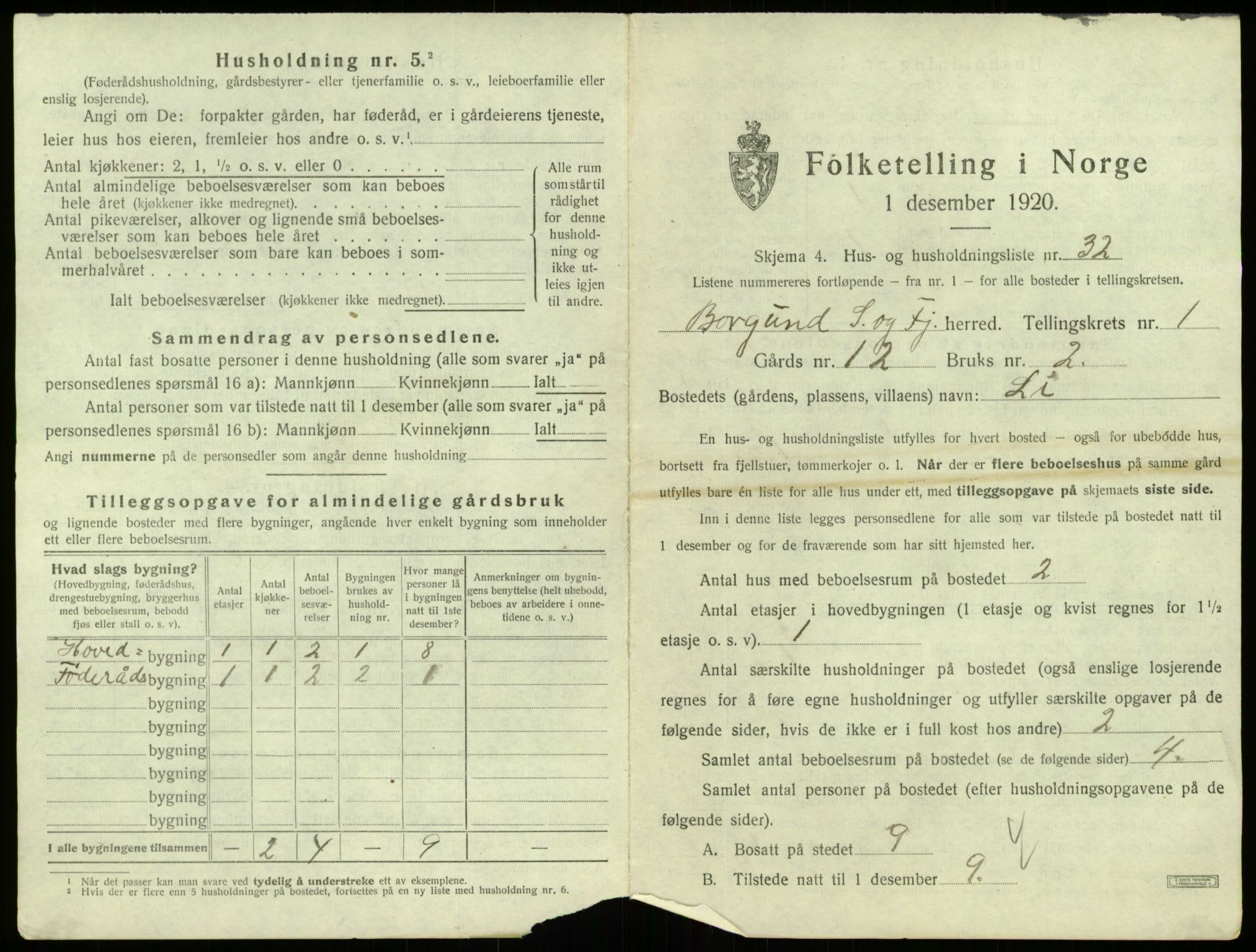 SAB, 1920 census for Borgund, 1920, p. 80