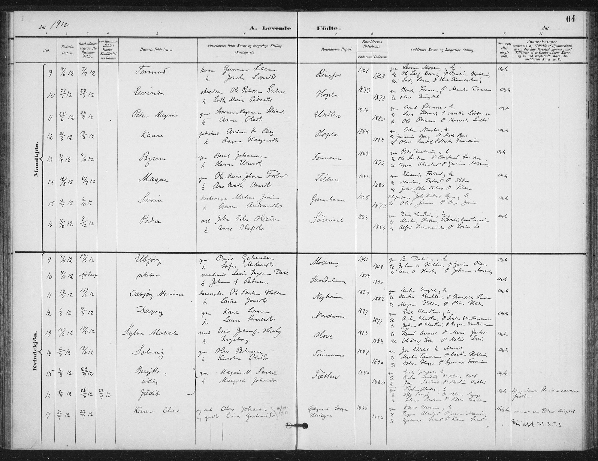 Ministerialprotokoller, klokkerbøker og fødselsregistre - Nord-Trøndelag, SAT/A-1458/714/L0131: Parish register (official) no. 714A02, 1896-1918, p. 64