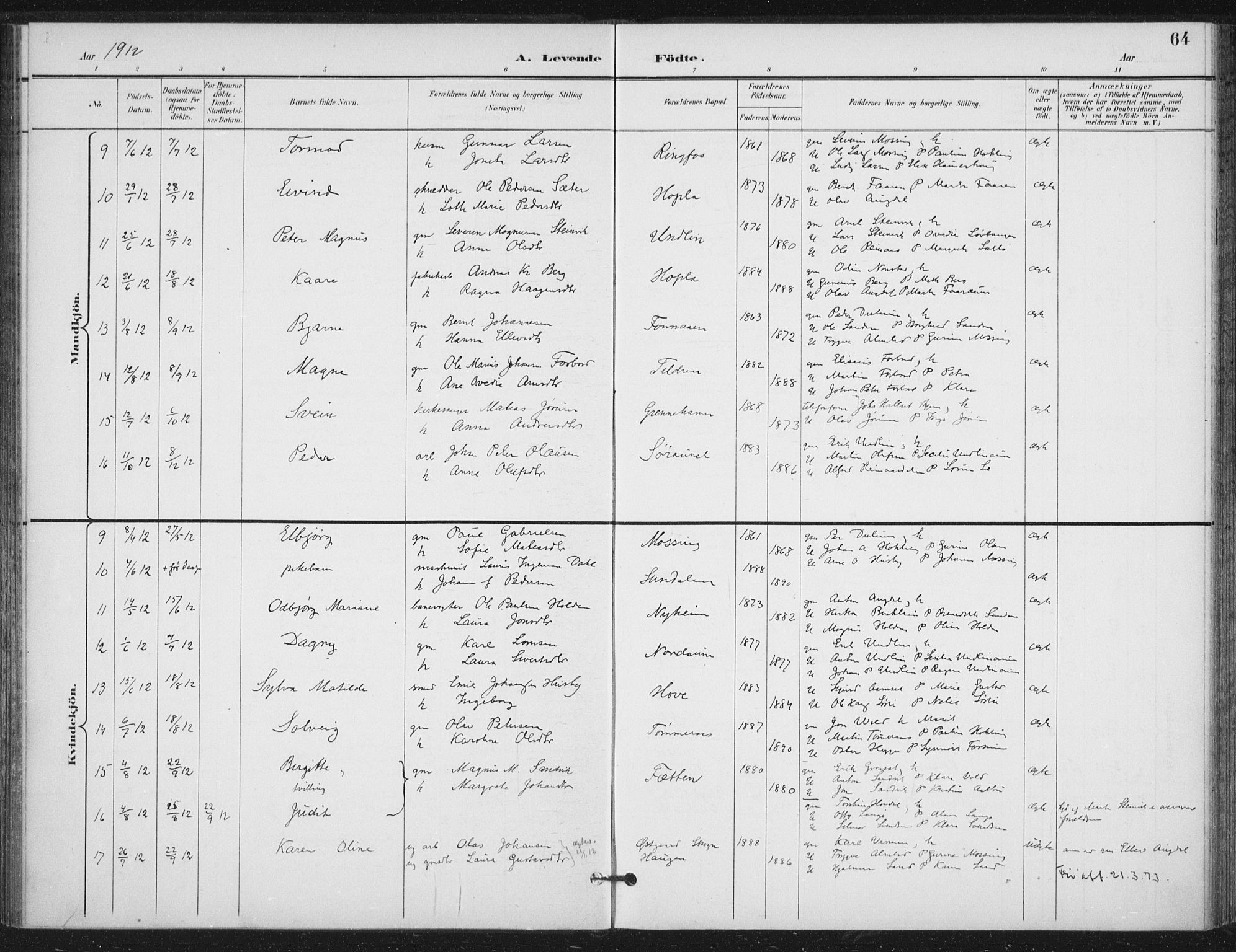 Ministerialprotokoller, klokkerbøker og fødselsregistre - Nord-Trøndelag, AV/SAT-A-1458/714/L0131: Parish register (official) no. 714A02, 1896-1918, p. 64