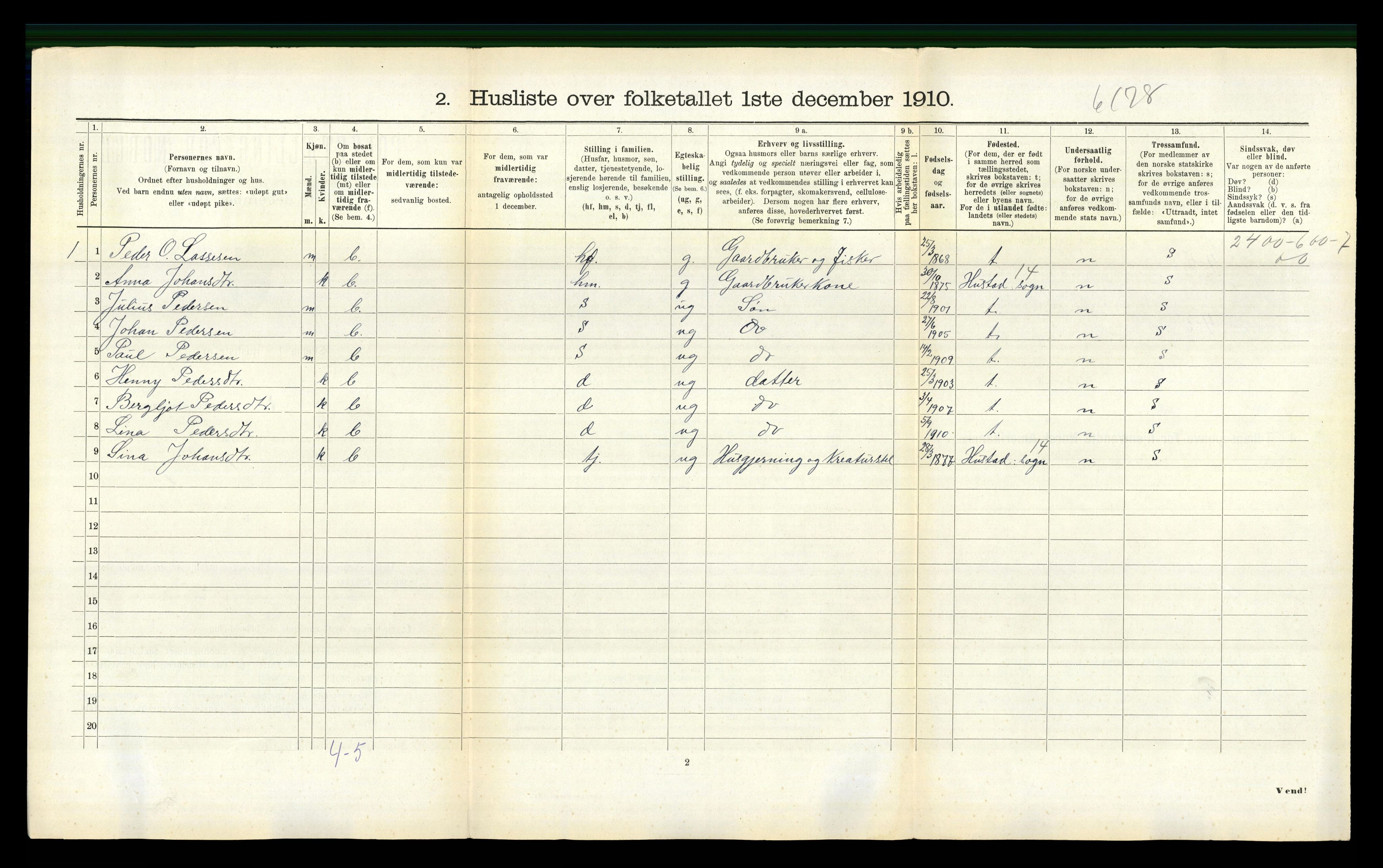 RA, 1910 census for Fræna, 1910, p. 309