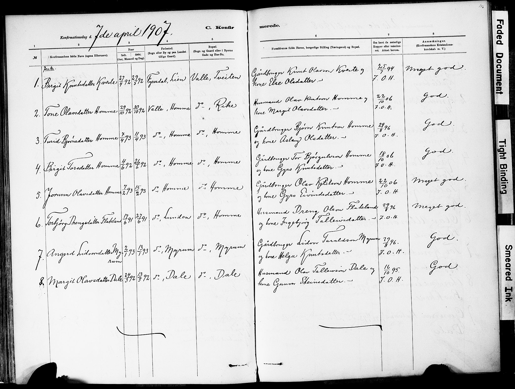 Valle sokneprestkontor, AV/SAK-1111-0044/F/Fa/Fac/L0009: Parish register (official) no. A 9, 1882-1913, p. 156