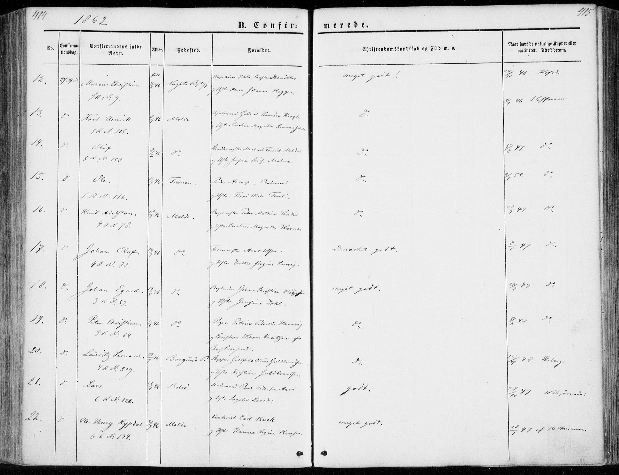 Ministerialprotokoller, klokkerbøker og fødselsregistre - Møre og Romsdal, AV/SAT-A-1454/558/L0689: Parish register (official) no. 558A03, 1843-1872, p. 414-415