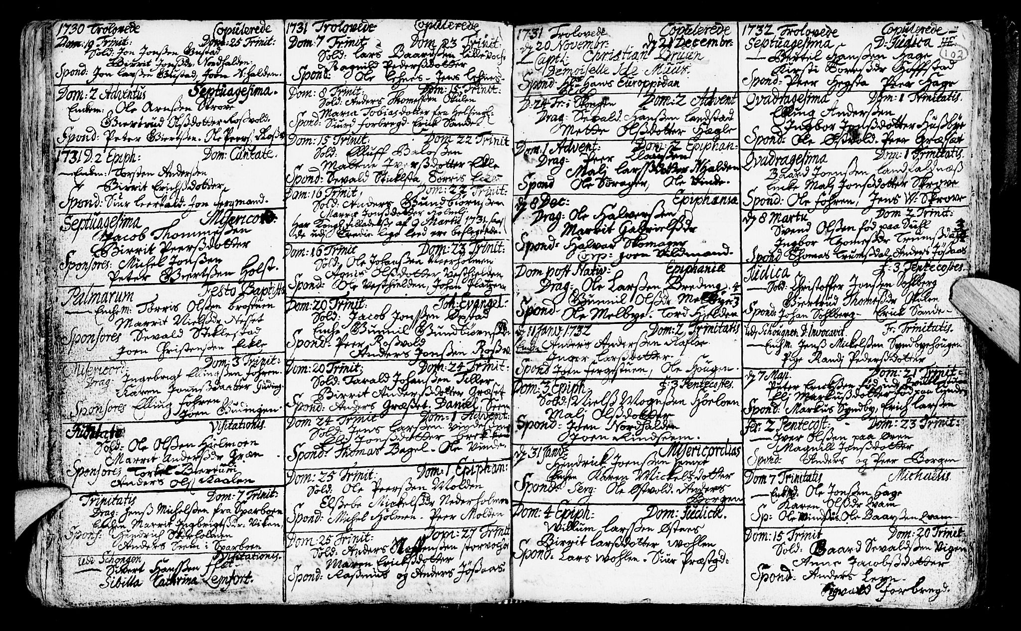 Ministerialprotokoller, klokkerbøker og fødselsregistre - Nord-Trøndelag, SAT/A-1458/723/L0230: Parish register (official) no. 723A01, 1705-1747, p. 102