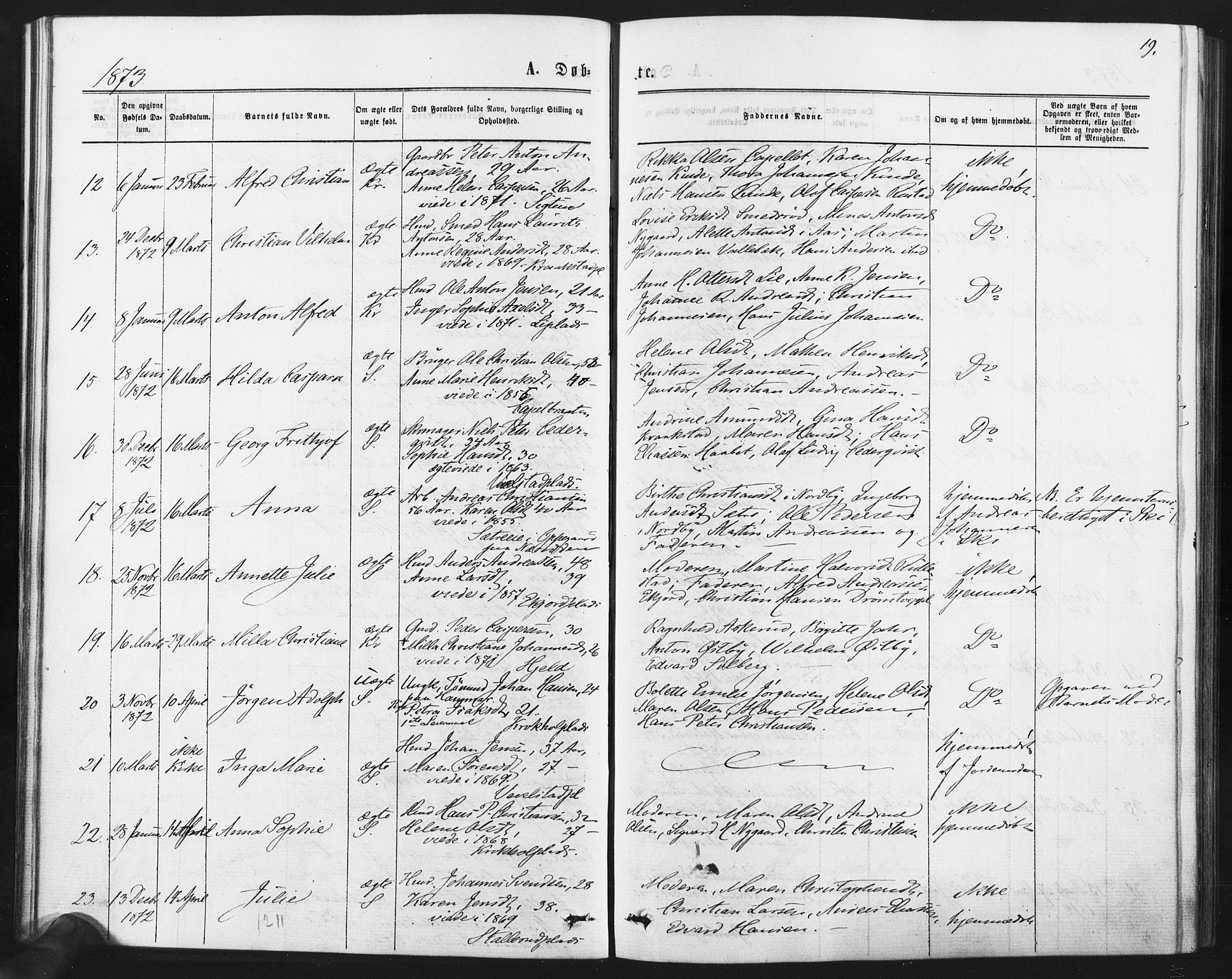 Kråkstad prestekontor Kirkebøker, SAO/A-10125a/F/Fa/L0008: Parish register (official) no. I 8, 1870-1879, p. 19