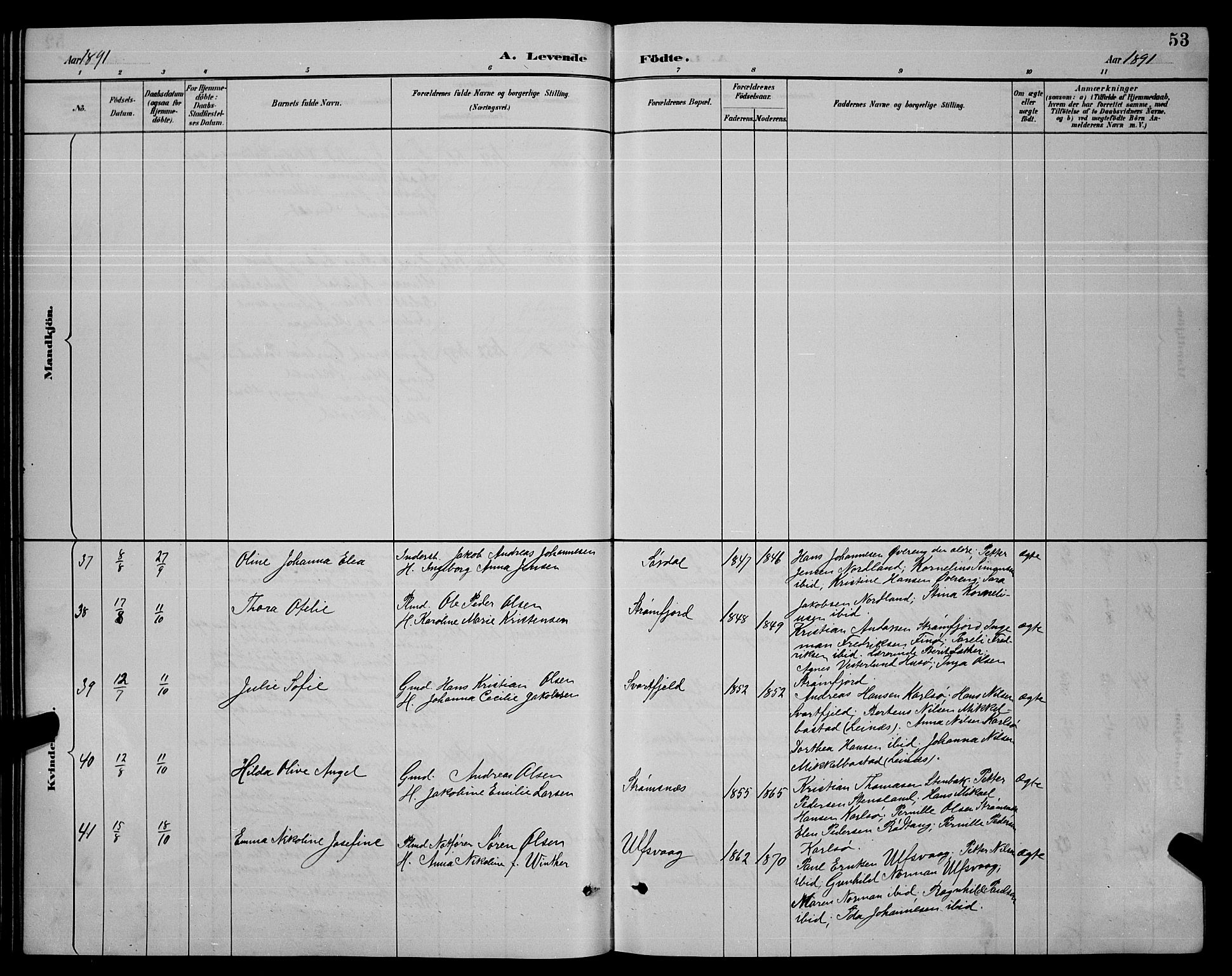 Ministerialprotokoller, klokkerbøker og fødselsregistre - Nordland, SAT/A-1459/859/L0859: Parish register (copy) no. 859C05, 1887-1898, p. 53
