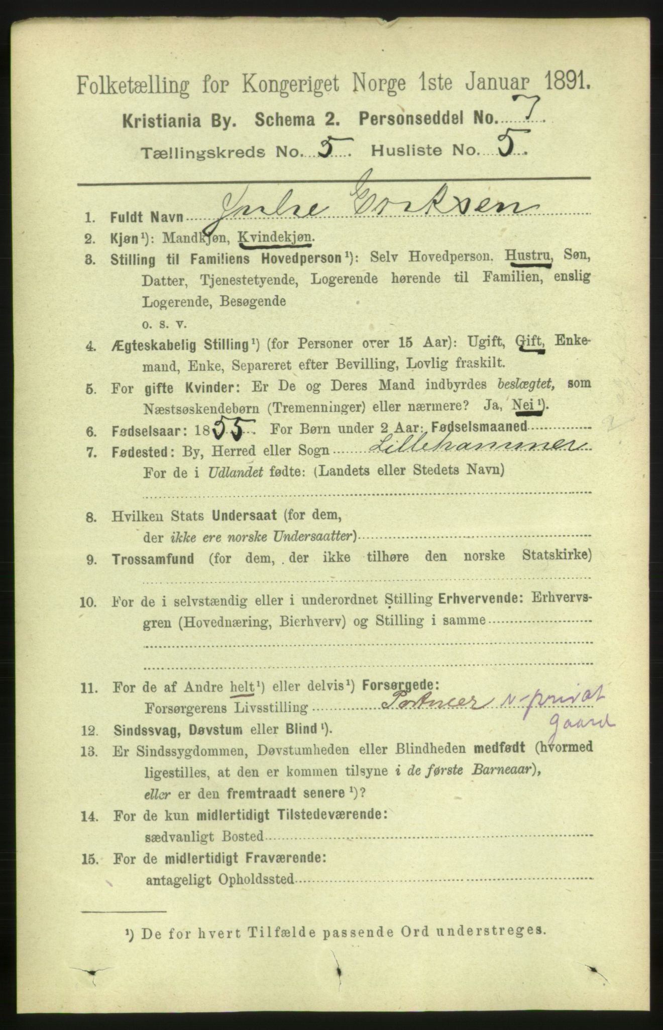 RA, 1891 census for 0301 Kristiania, 1891, p. 2382