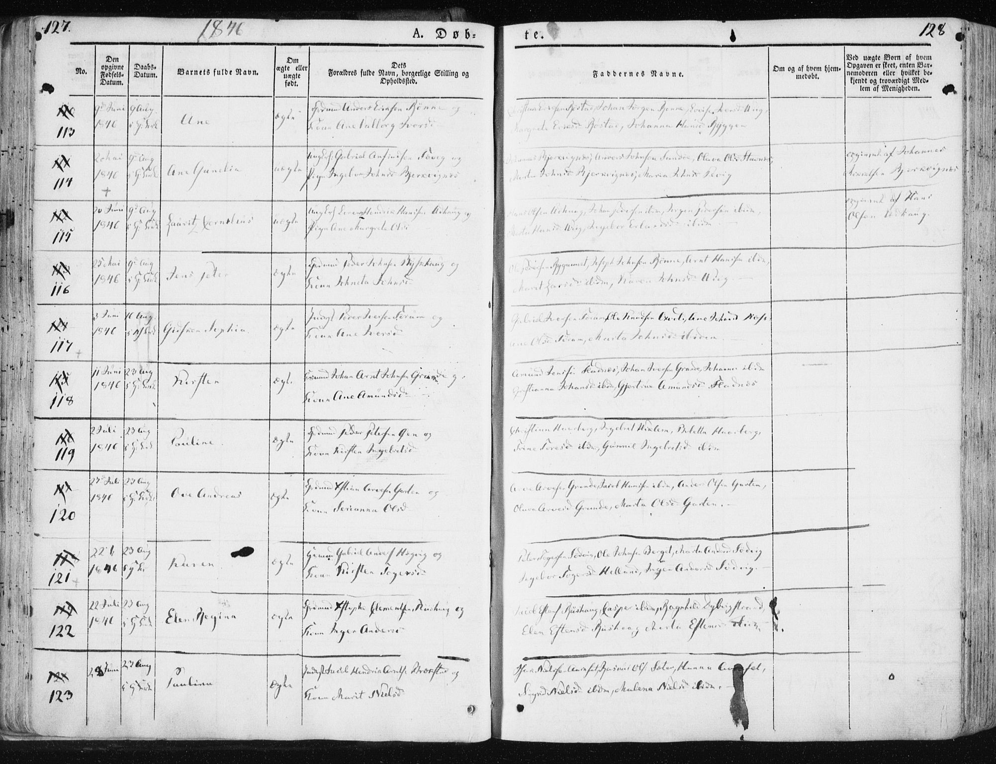 Ministerialprotokoller, klokkerbøker og fødselsregistre - Sør-Trøndelag, AV/SAT-A-1456/659/L0736: Parish register (official) no. 659A06, 1842-1856, p. 127-128