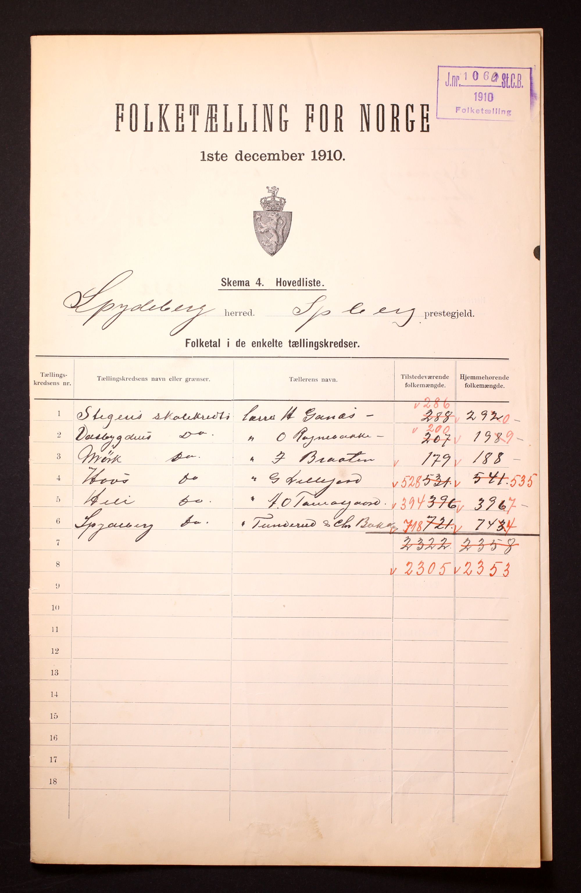 RA, 1910 census for Spydeberg, 1910, p. 2