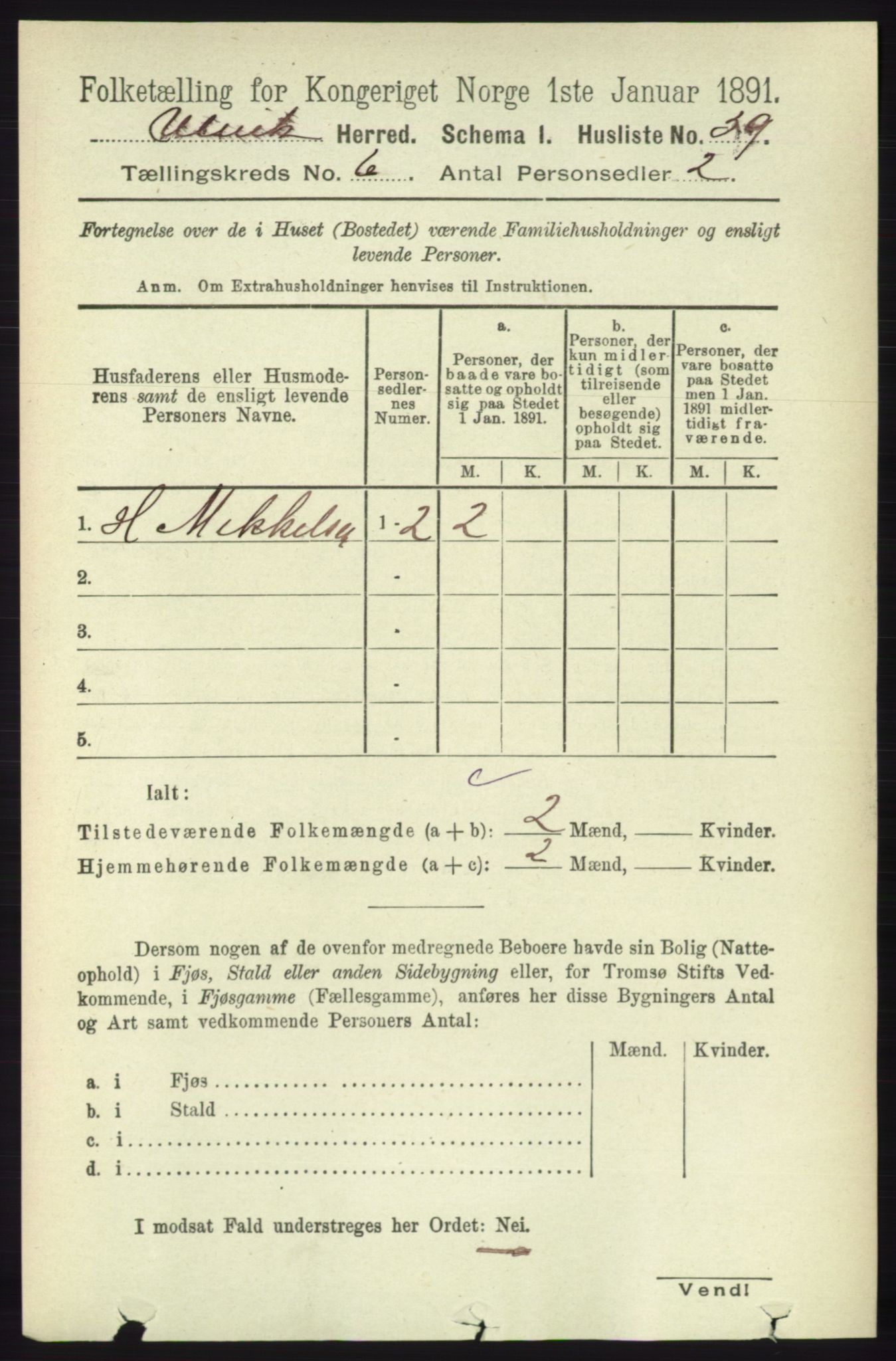 RA, 1891 census for 1233 Ulvik, 1891, p. 1854