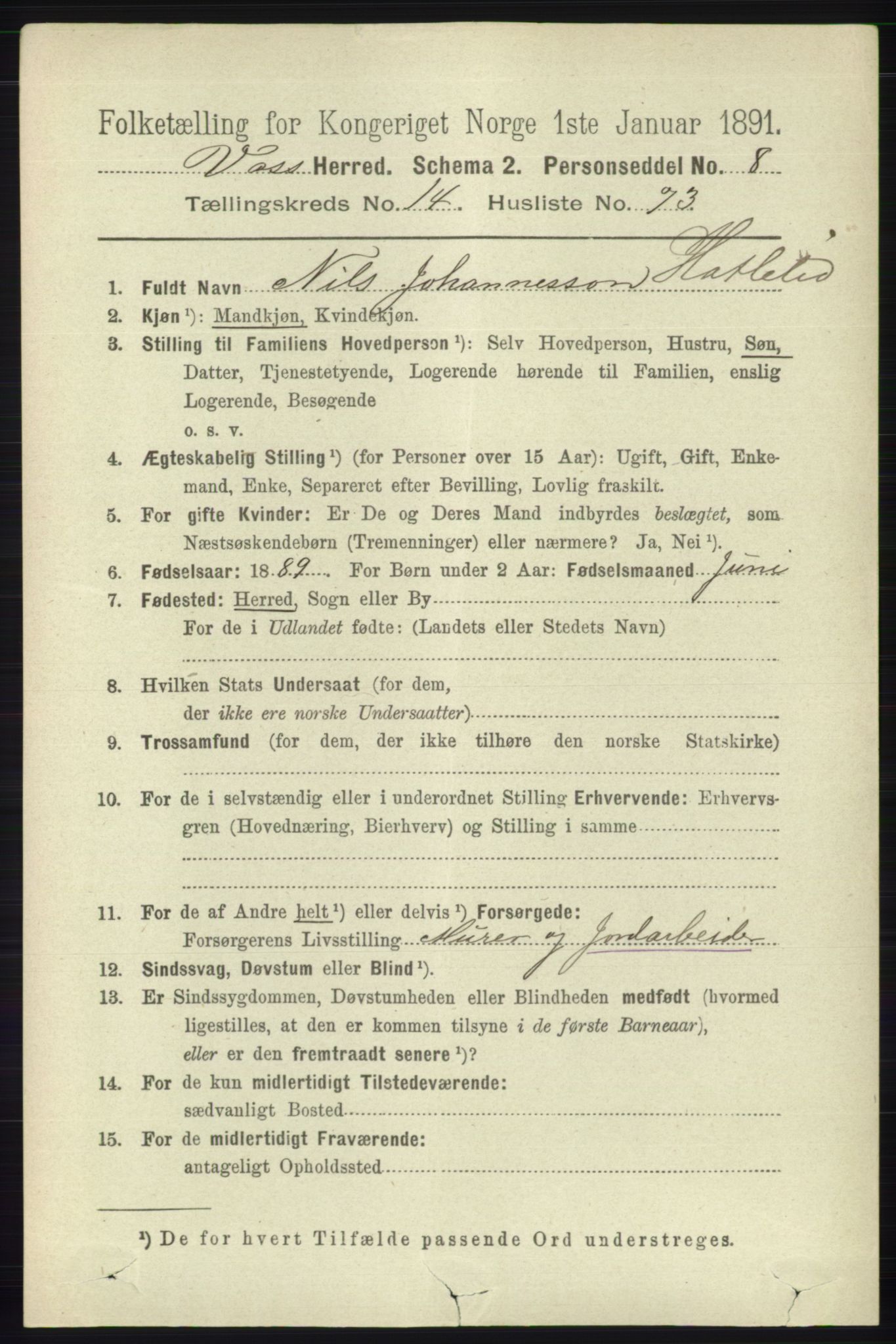 RA, 1891 census for 1235 Voss, 1891, p. 7703