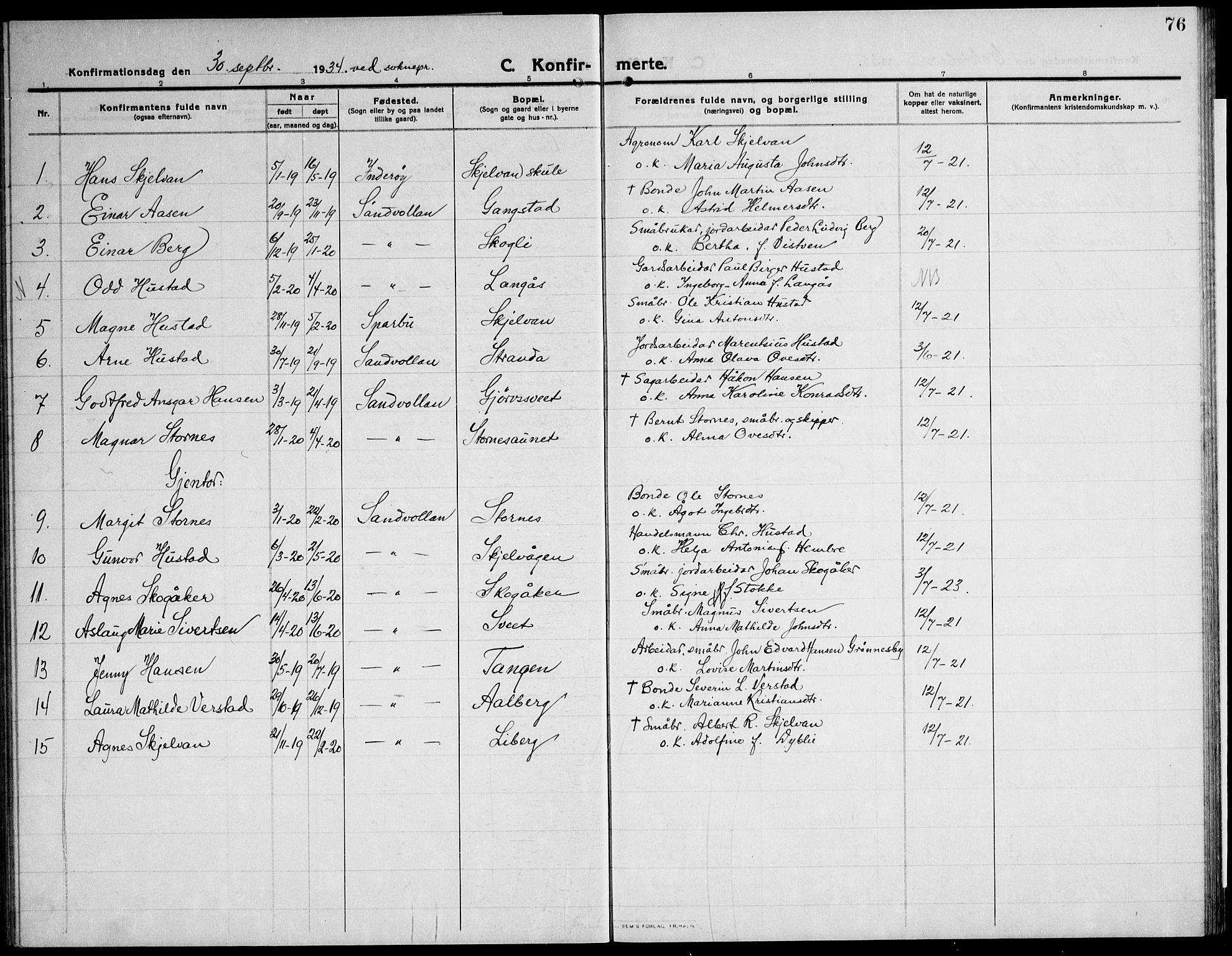 Ministerialprotokoller, klokkerbøker og fødselsregistre - Nord-Trøndelag, AV/SAT-A-1458/732/L0319: Parish register (copy) no. 732C03, 1911-1945, p. 76