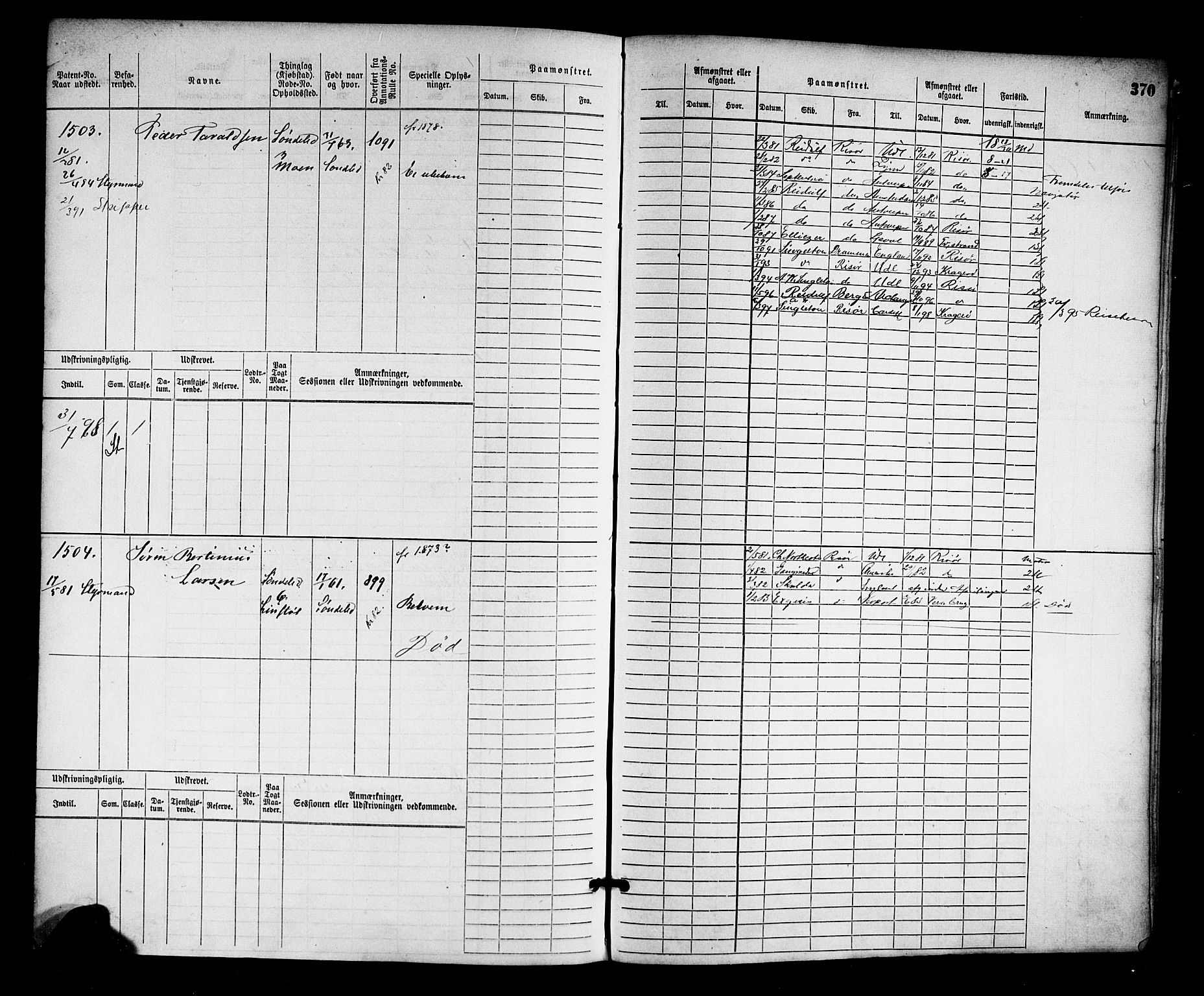 Risør mønstringskrets, SAK/2031-0010/F/Fb/L0003: Hovedrulle nr 767-1528, Q-3, 1868-1910, p. 377