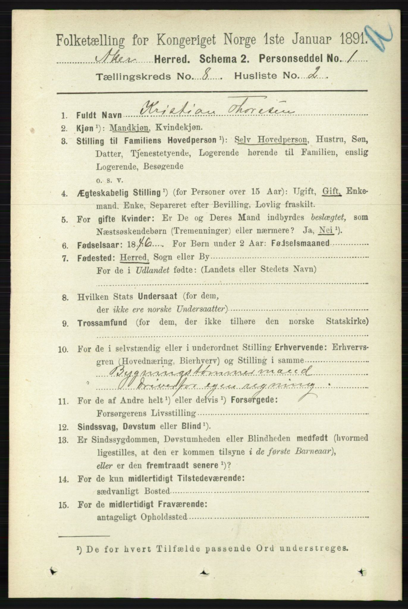 RA, 1891 census for 0218 Aker, 1891, p. 7240