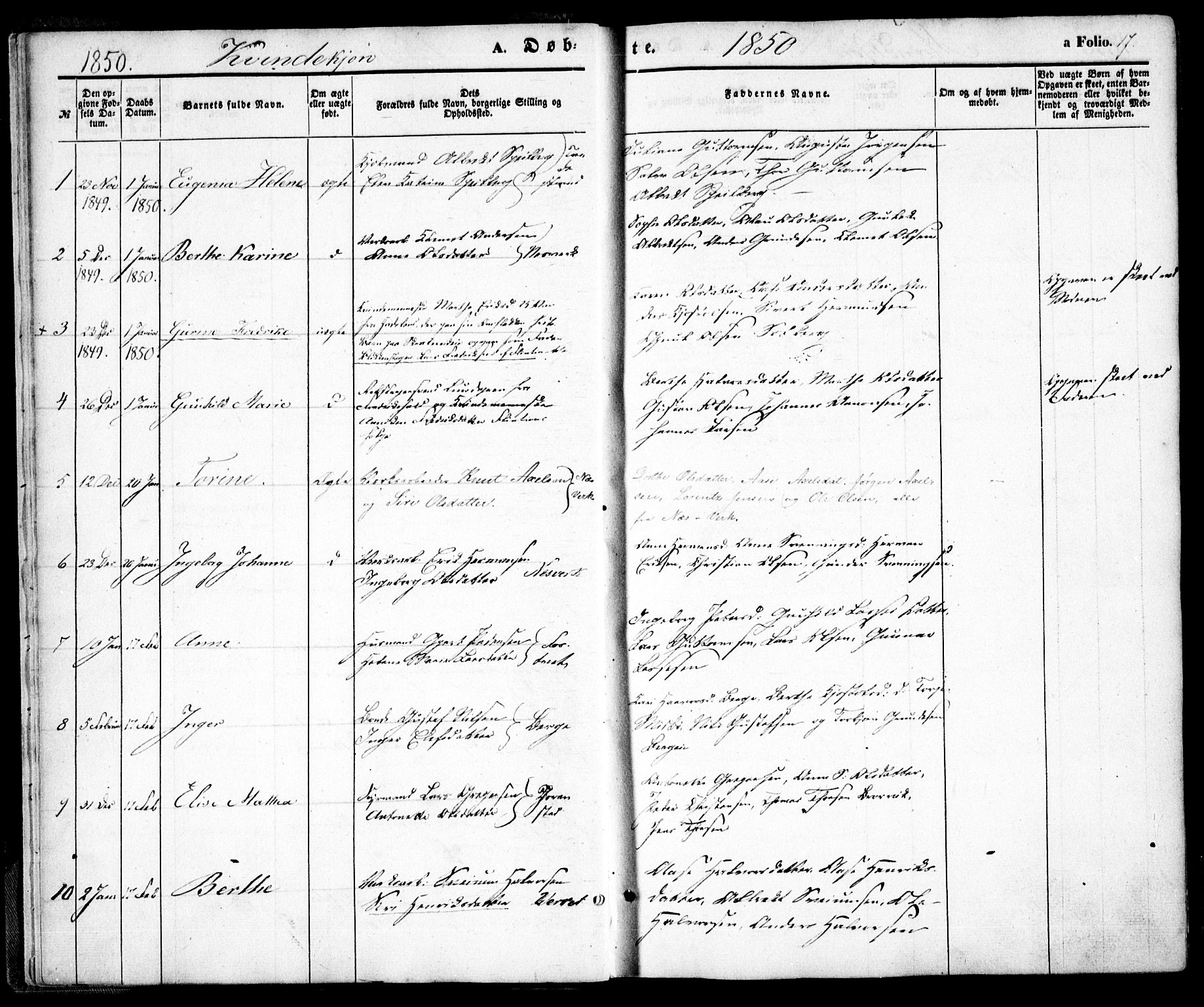 Holt sokneprestkontor, AV/SAK-1111-0021/F/Fa/L0008: Parish register (official) no. A 8, 1849-1860, p. 17