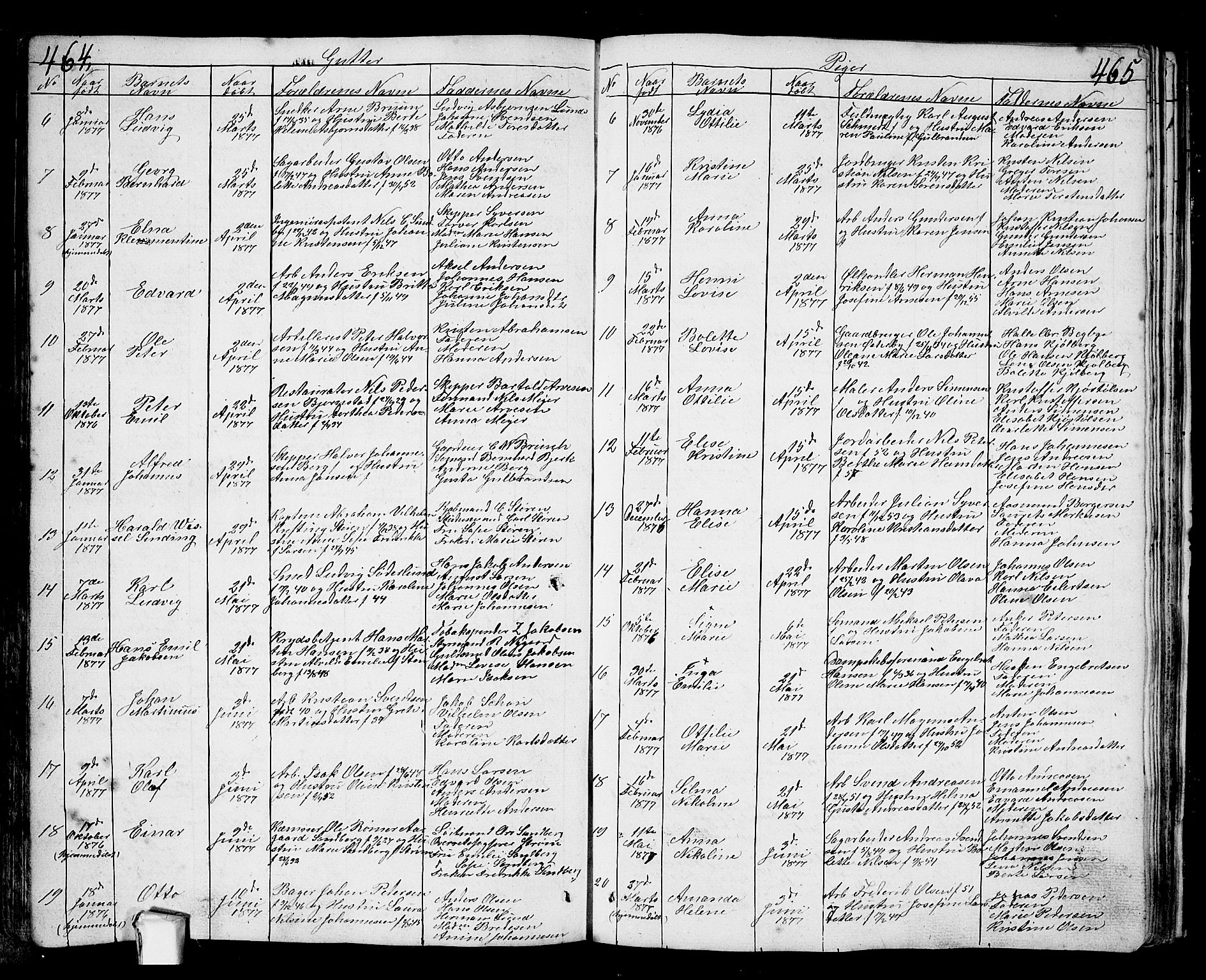 Fredrikstad prestekontor Kirkebøker, AV/SAO-A-11082/G/Ga/L0001: Parish register (copy) no. 1, 1824-1879, p. 464-465