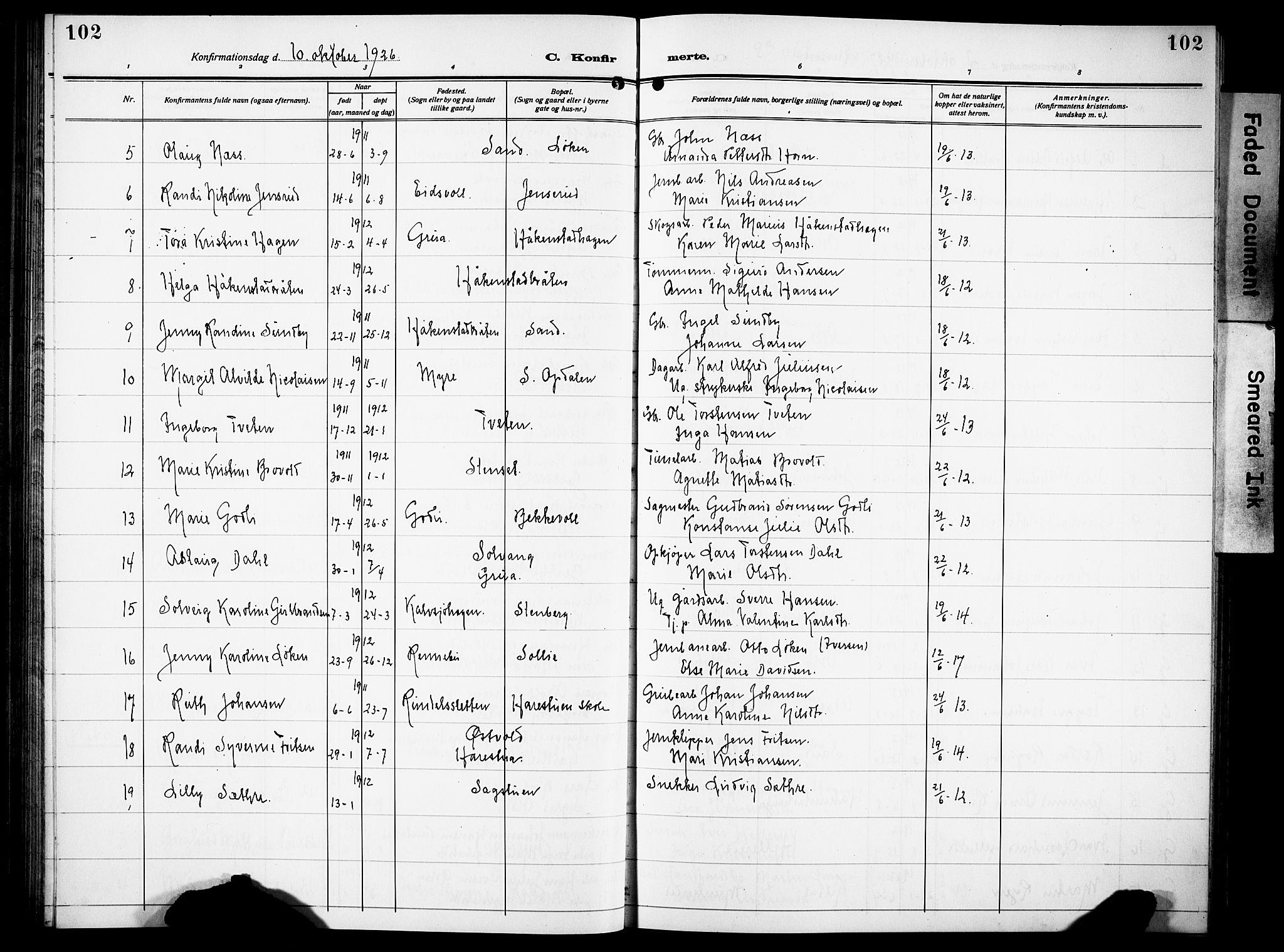 Lunner prestekontor, SAH/PREST-118/H/Ha/Hab/L0002: Parish register (copy) no. 2, 1923-1933, p. 102