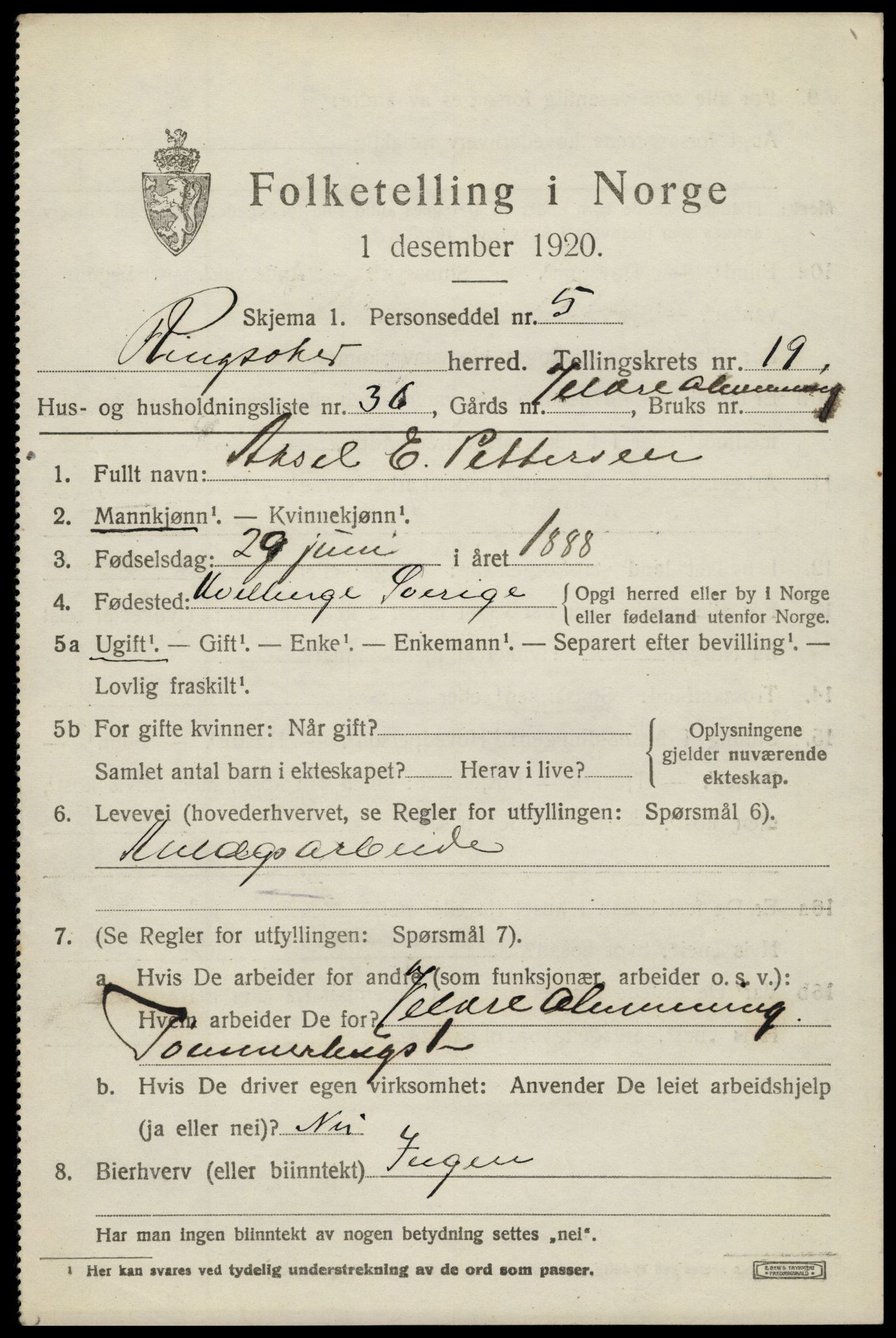 SAH, 1920 census for Ringsaker, 1920, p. 26980