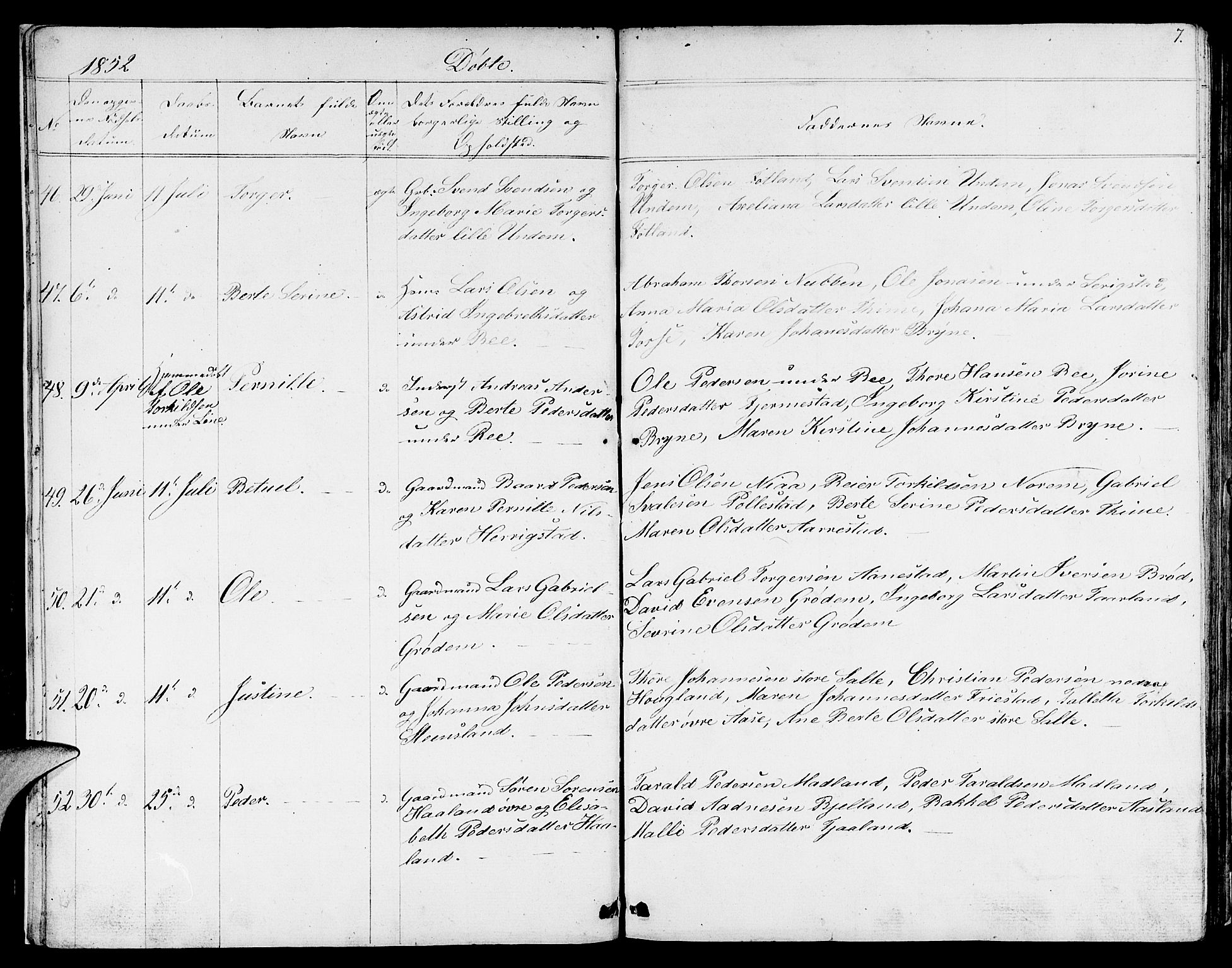 Lye sokneprestkontor, AV/SAST-A-101794/001/30BB/L0002: Parish register (copy) no. B 2, 1852-1867, p. 7