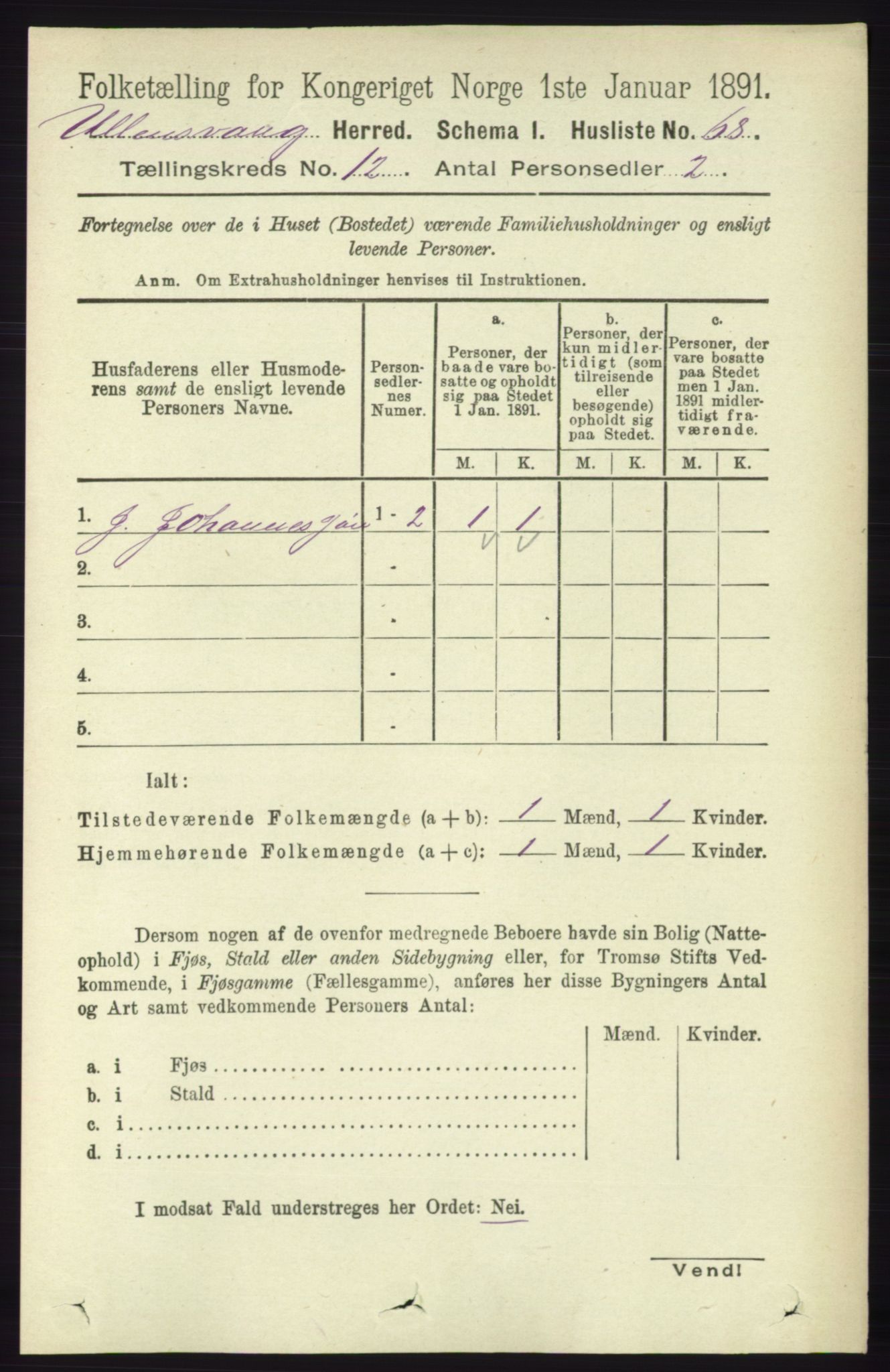 RA, 1891 census for 1230 Ullensvang, 1891, p. 4663