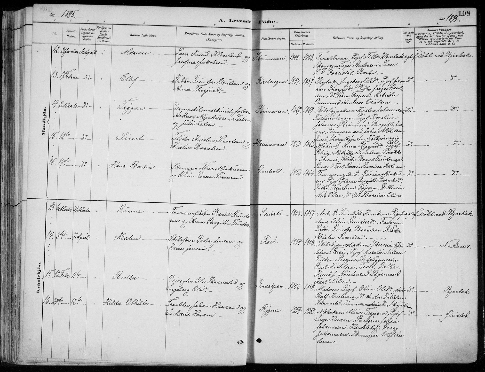 Øyestad sokneprestkontor, AV/SAK-1111-0049/F/Fa/L0017: Parish register (official) no. A 17, 1887-1896, p. 108