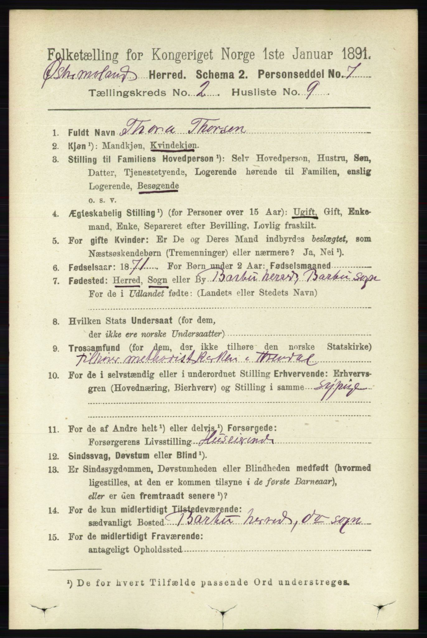 RA, 1891 census for 0918 Austre Moland, 1891, p. 744