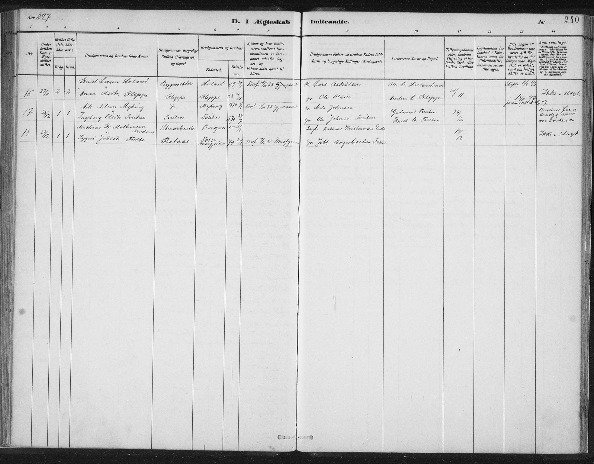 Hosanger sokneprestembete, SAB/A-75801/H/Hab: Parish register (copy) no. A 3 II, 1882-1903, p. 240