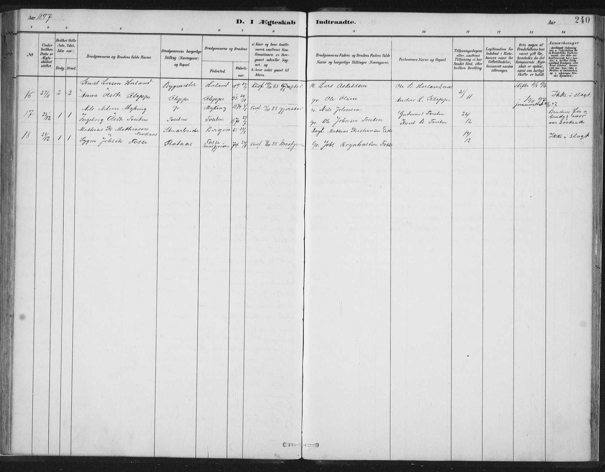 Hosanger sokneprestembete, AV/SAB-A-75801/H/Hab: Parish register (copy) no. A 3 II, 1882-1903, p. 240