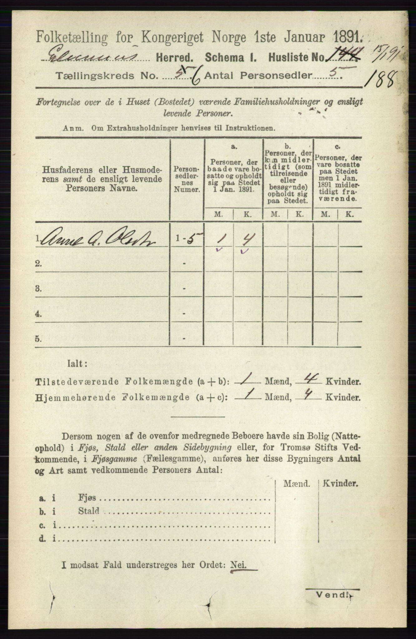 RA, 1891 census for 0427 Elverum, 1891, p. 4346