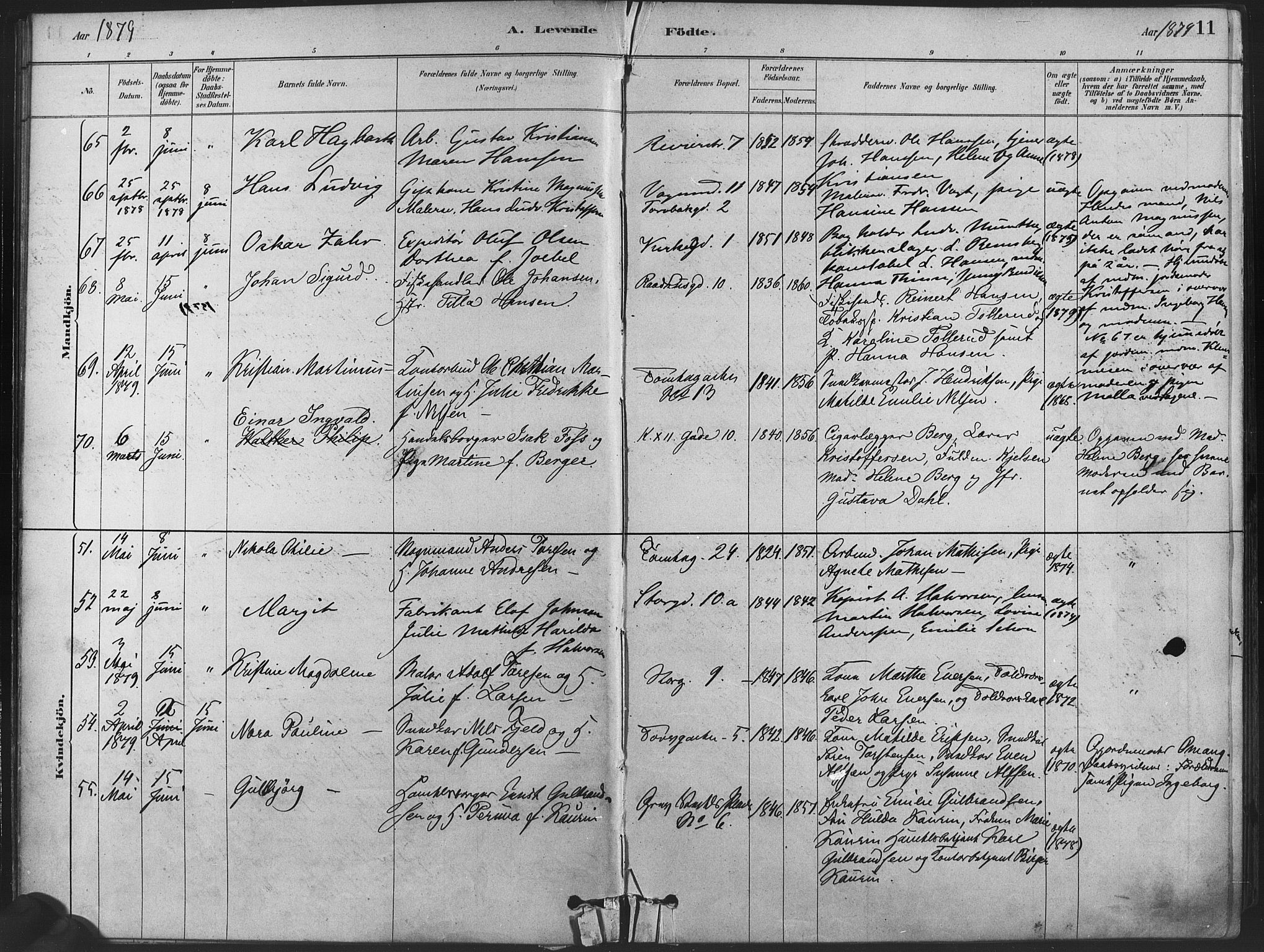 Oslo domkirke Kirkebøker, SAO/A-10752/F/Fa/L0029: Parish register (official) no. 29, 1879-1892, p. 11