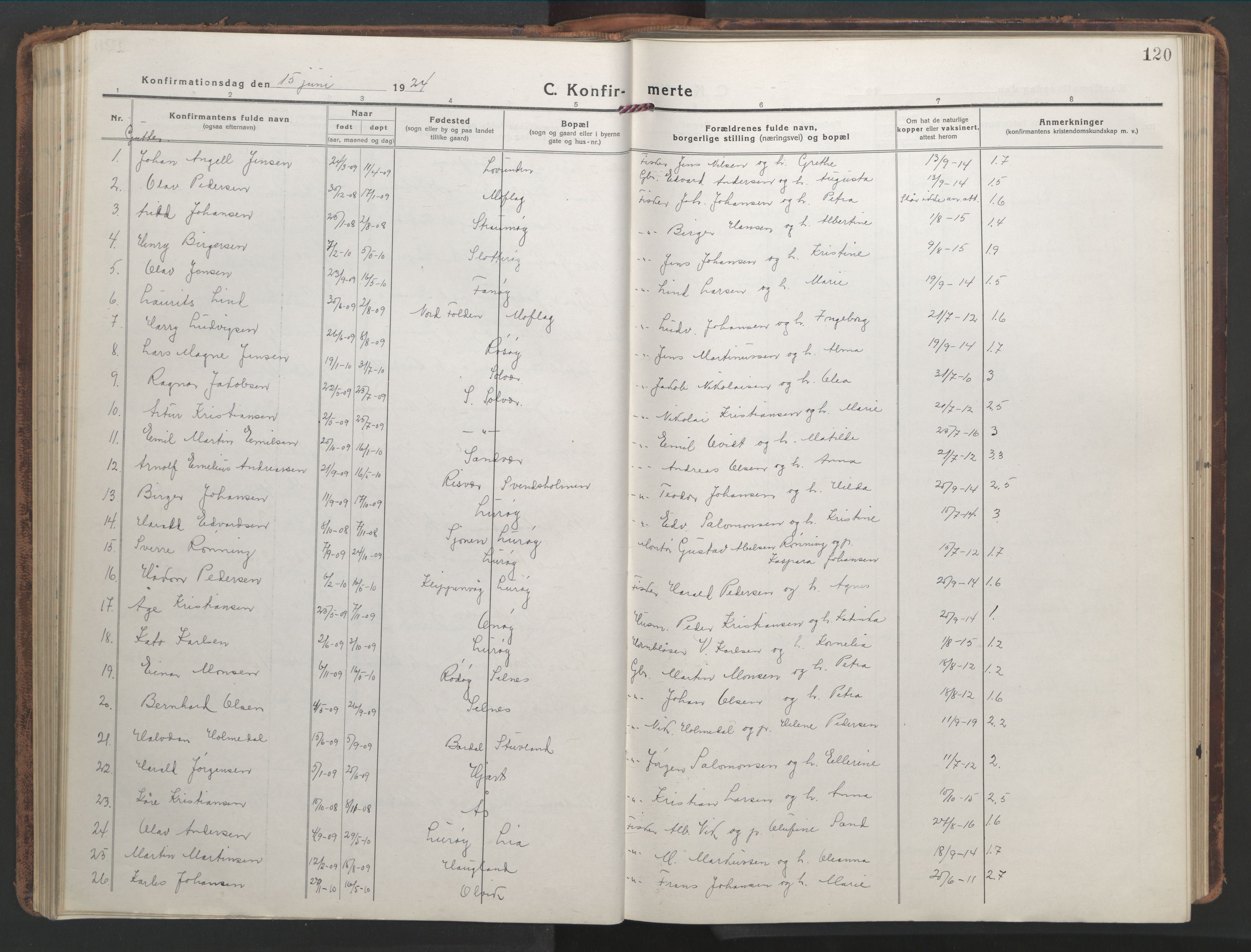 Ministerialprotokoller, klokkerbøker og fødselsregistre - Nordland, SAT/A-1459/839/L0574: Parish register (copy) no. 839C04, 1918-1950, p. 120