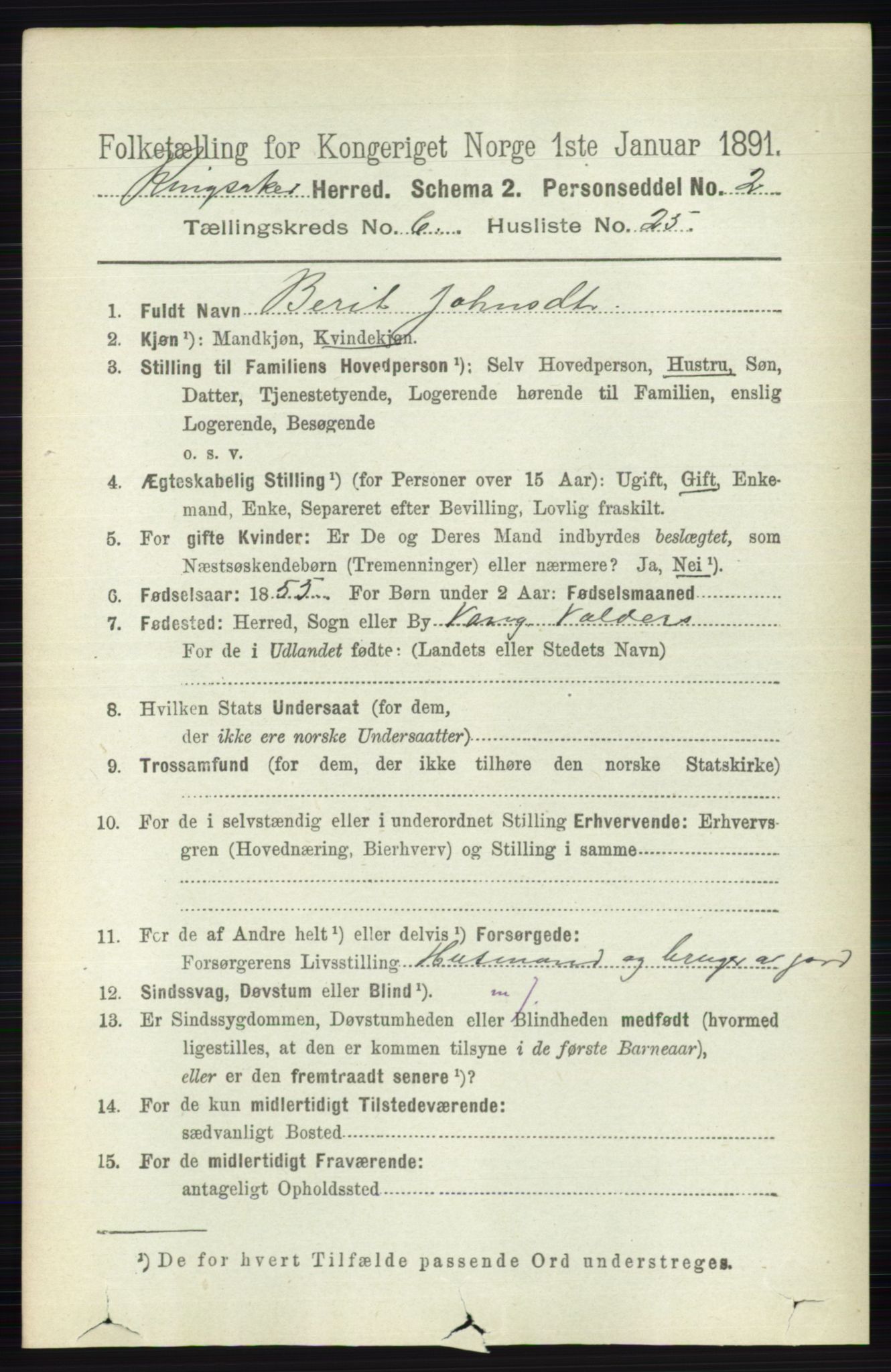 RA, 1891 census for 0412 Ringsaker, 1891, p. 3326