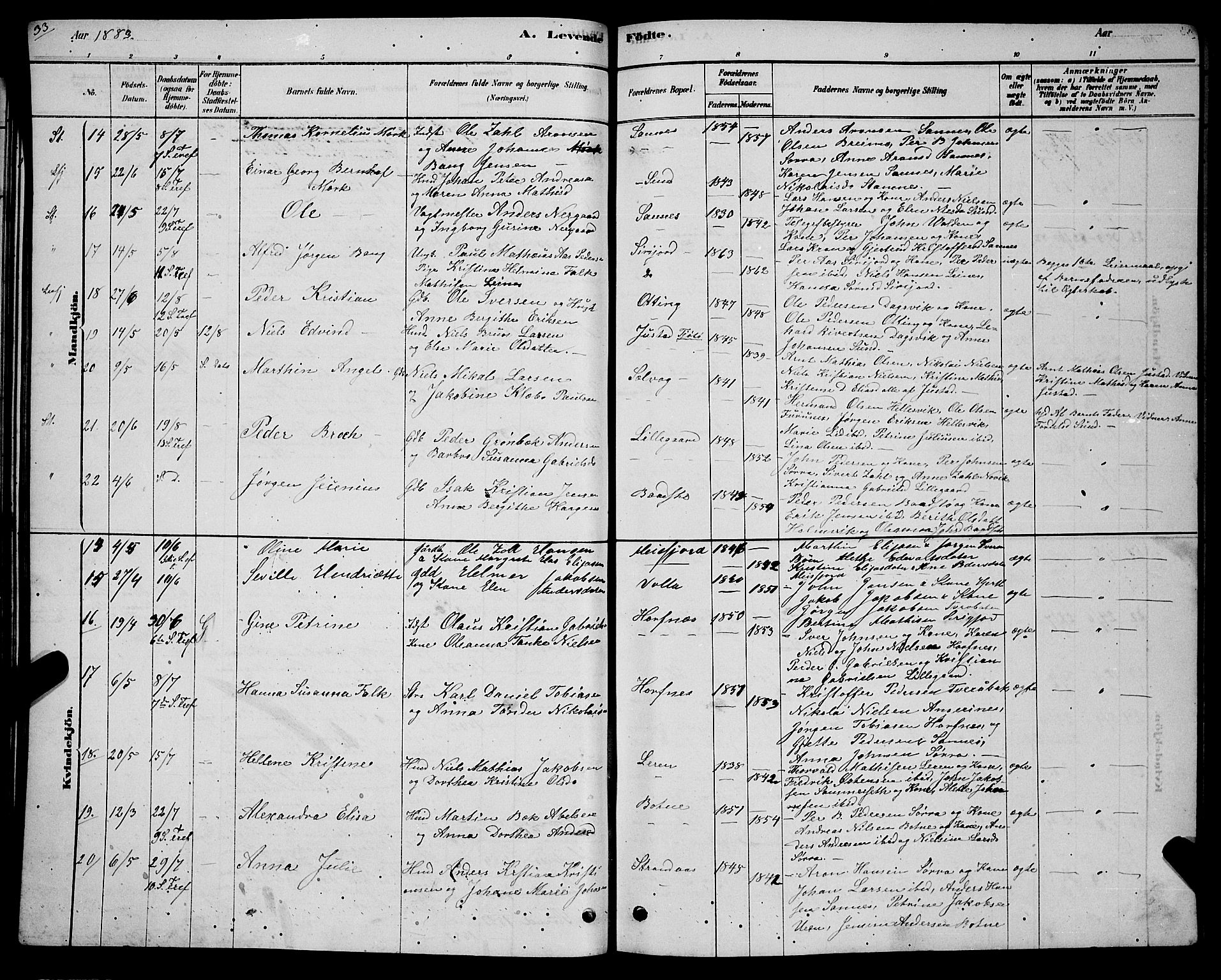 Ministerialprotokoller, klokkerbøker og fødselsregistre - Nordland, AV/SAT-A-1459/831/L0477: Parish register (copy) no. 831C04, 1878-1897, p. 33