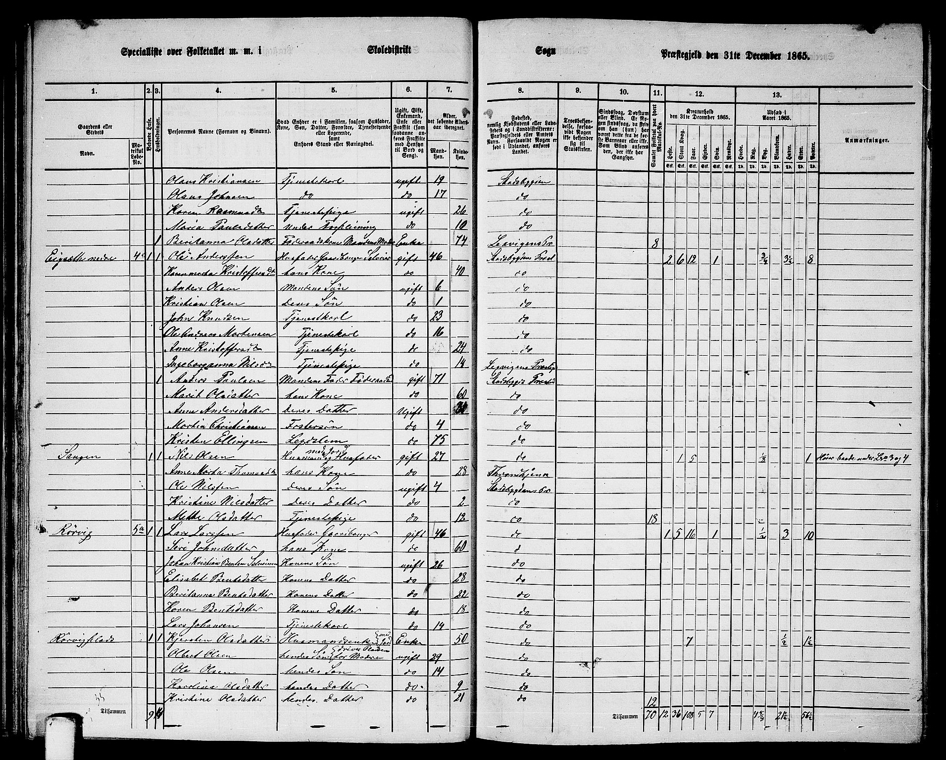 RA, 1865 census for Stadsbygd, 1865, p. 39