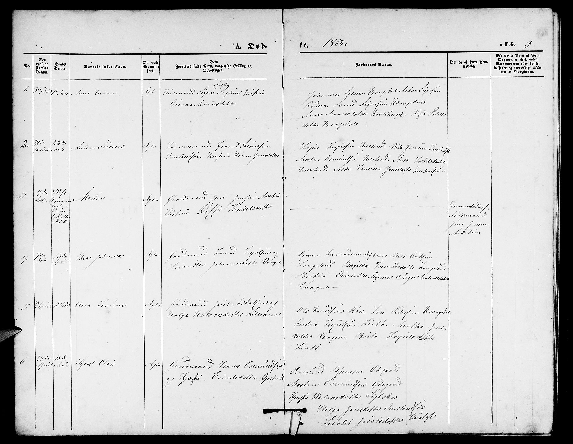 Vikedal sokneprestkontor, SAST/A-101840/01/V: Parish register (copy) no. B 4, 1868-1890, p. 3