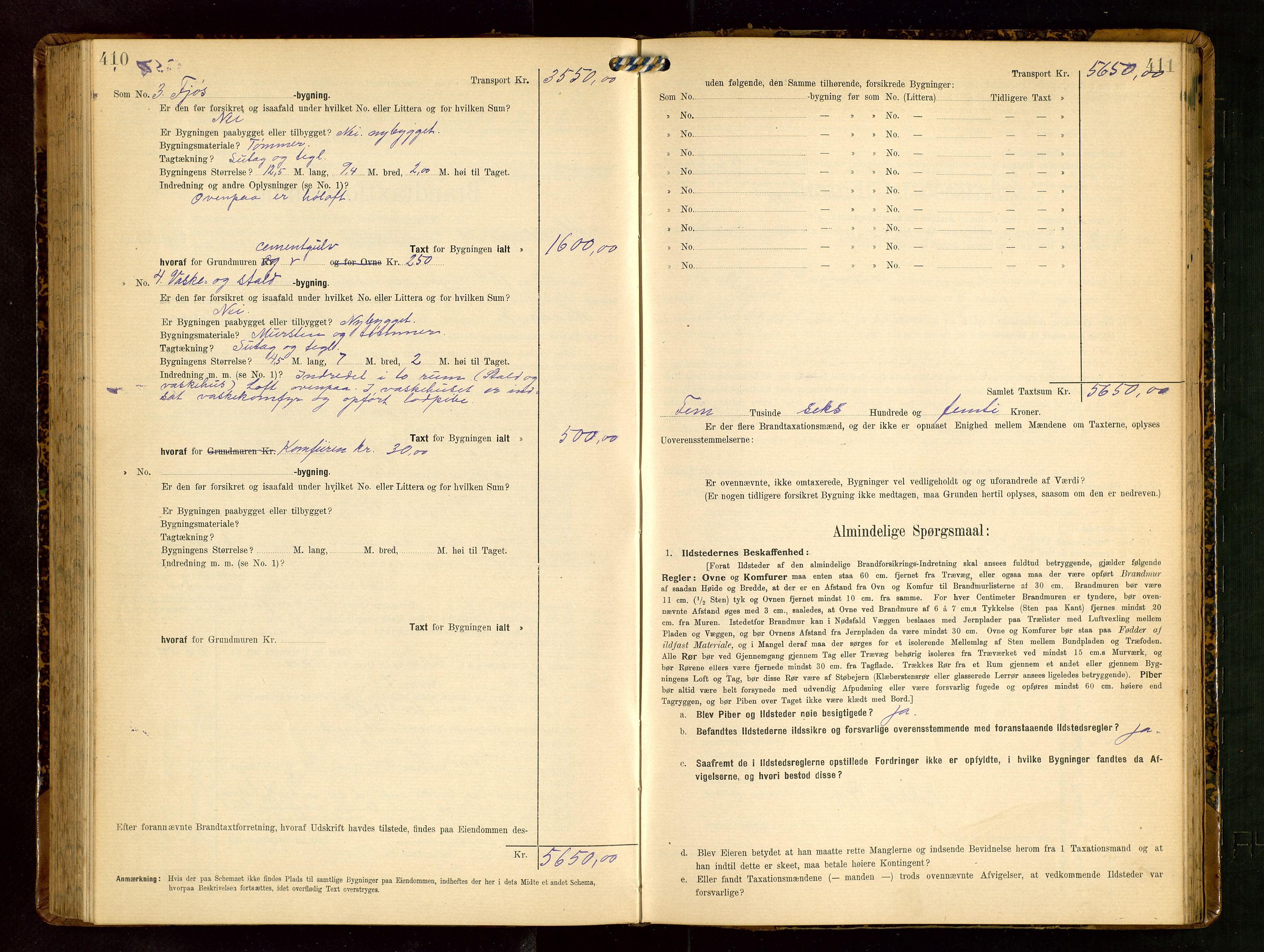 Håland lensmannskontor, AV/SAST-A-100100/Gob/L0003: Branntakstprotokoll - skjematakst. Register i boken., 1909-1910, p. 410-411